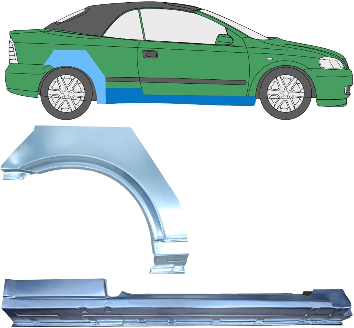 Reparatiepaneel dorpel + achterspatbord voor Opel Astra G 1998-2009 / Rechts