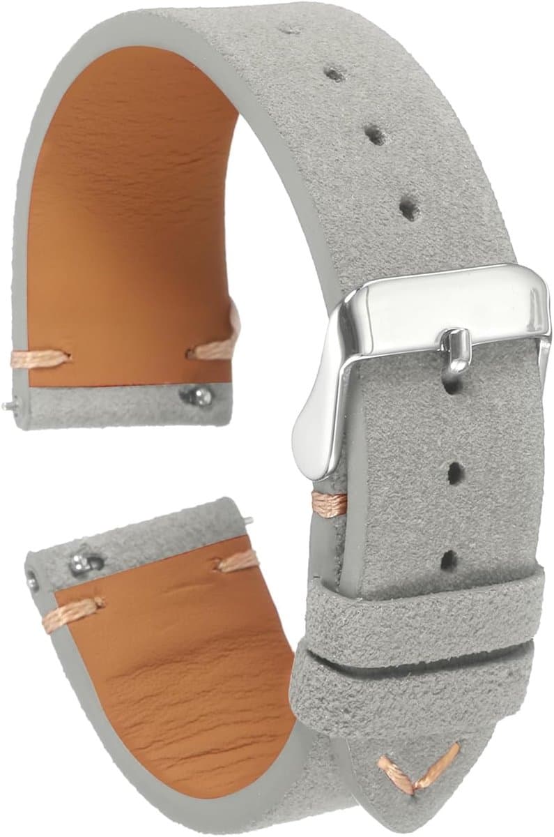 Thijox - Horlogeband Wildleder 20mm met Roestvrijstalen Gesp - Vintage Suède Armband voor Smartwatch - Snelsluiting voor Dames en Heren - Elegant en C