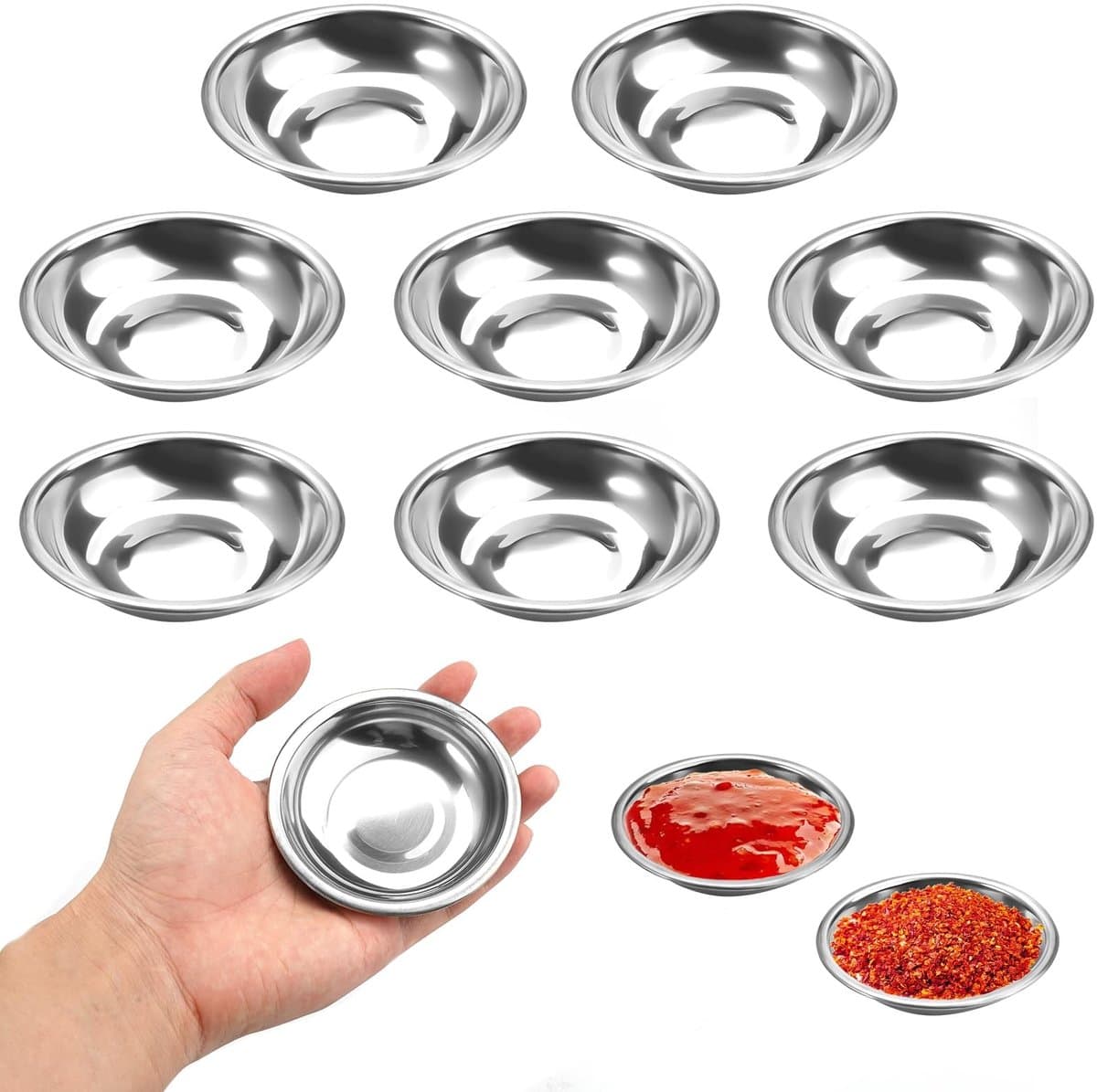 Dailygoods- Dipschalen 6-delig - Roestvrij Stalen Sauskommetje - Mini Kommetjes 8 cm - Antislip - Vaatwasserbestendig - Ruimtebesparend - Sauskommen