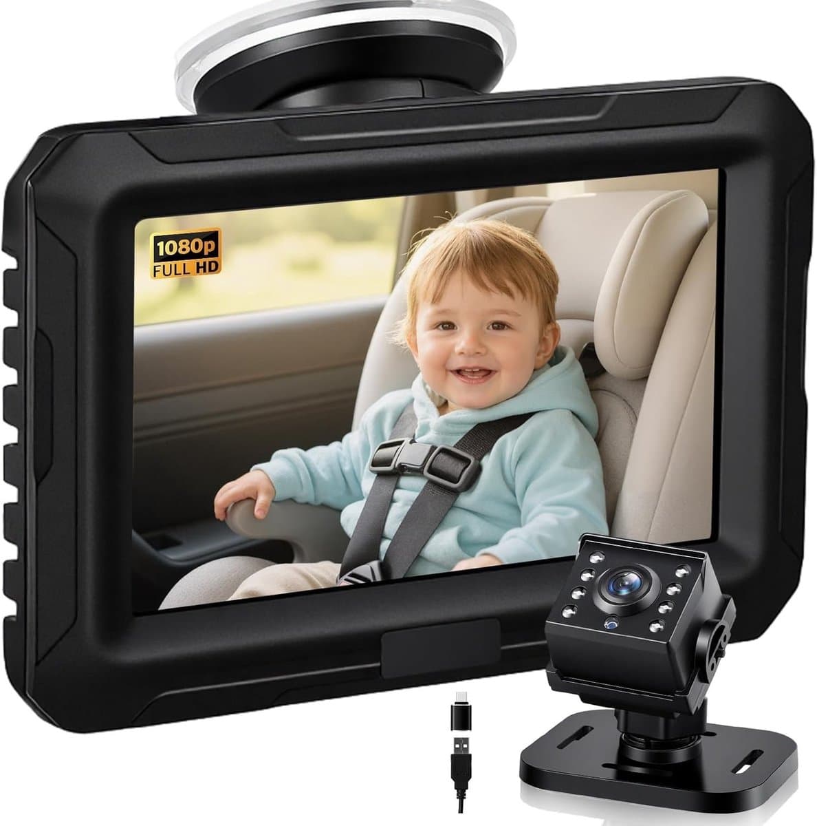 Omgoods - Baby Achteruitkijkspiegel met HD Camera en Nachzicht voor Auto