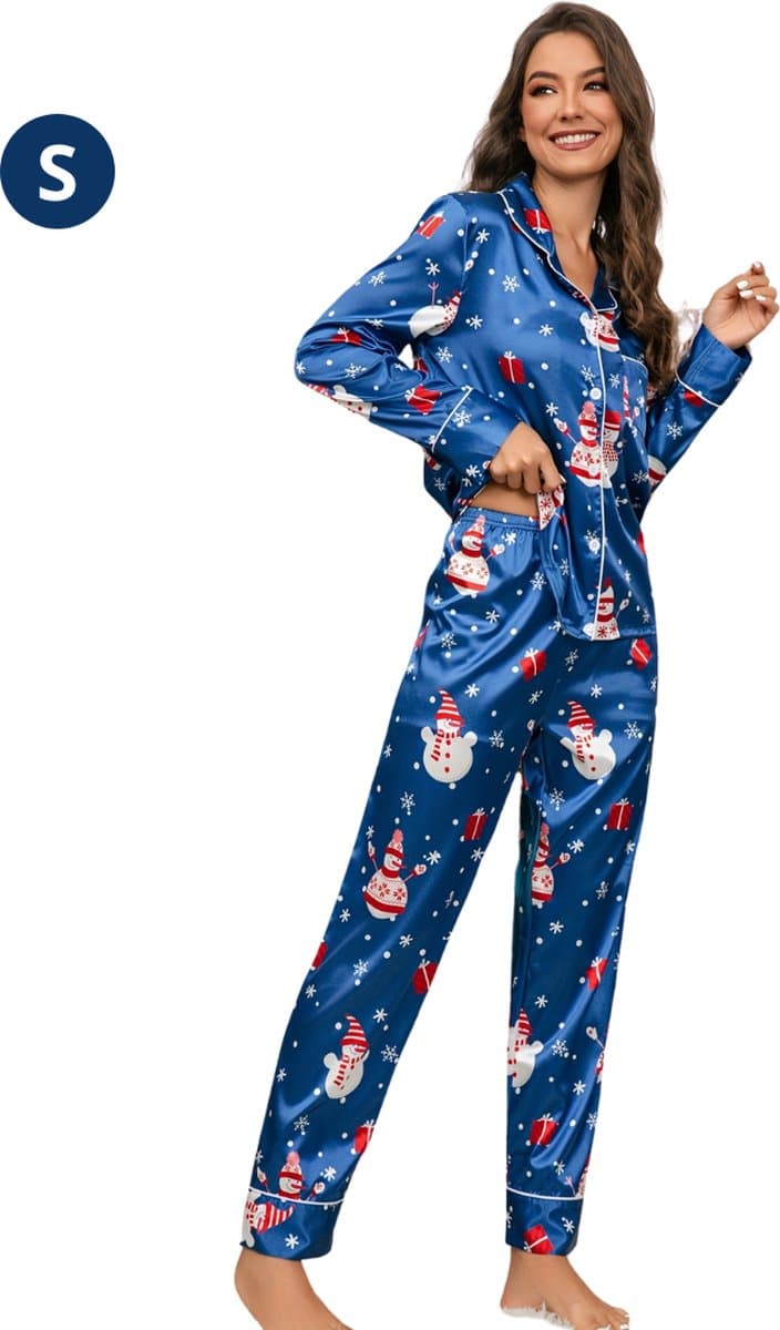 Livano Kerstpyjama - Kerst Pyjama - Christmas - Dames - Vrouwen - Volwassenen - Set - Broek - Shirt - Blauw - Maat S