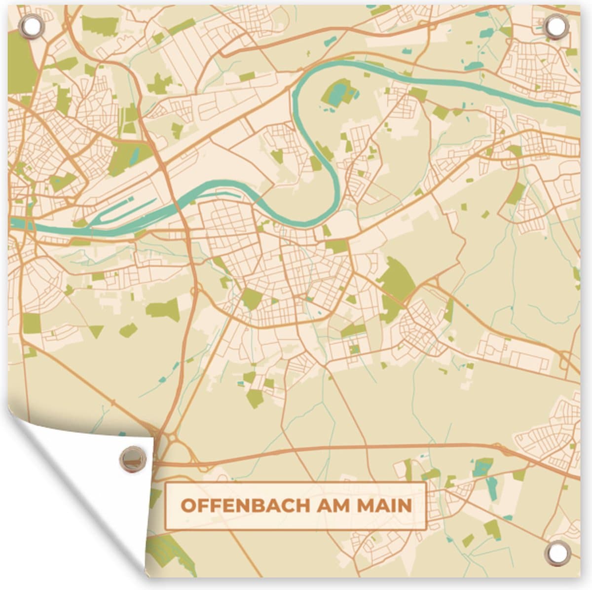 Tuindoek Plattegrond - Vintage - Offenbach am Main - Kaart - Stadskaart - 100x100 cm