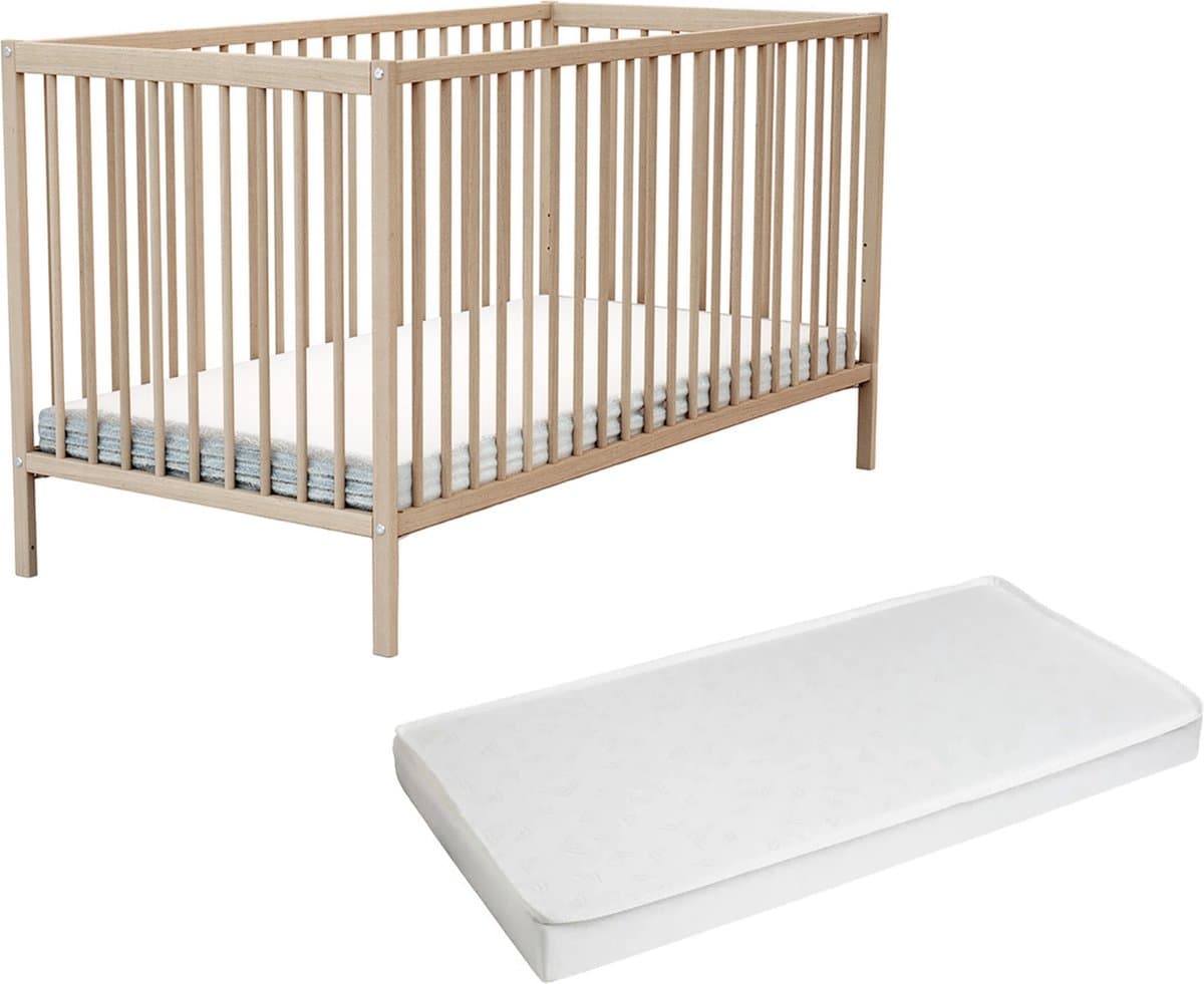 AT4 - Houten babybedje met houten matras ONE Ruw beukenhout 70 x 140 cm