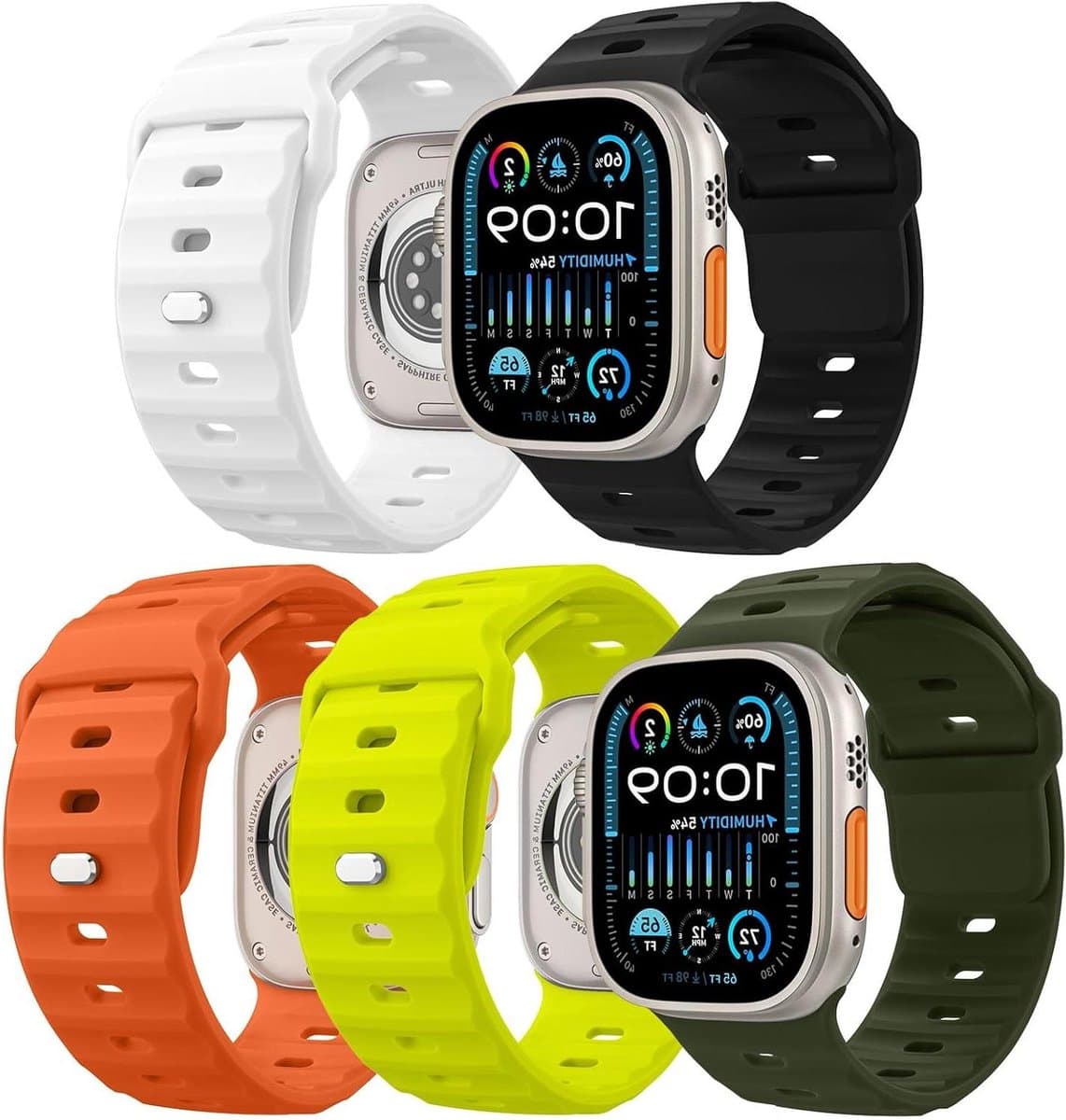 5Pack Ocean Band Compatible with Apple Watch Ultra 2 Strap 49mm 46mm 45mm 44mm 42mm for Men WomenSilicone Replacement Strap Wrist band for iWatch Series 10 9 8 7 6 5 4 SE Ultra 2ColorE