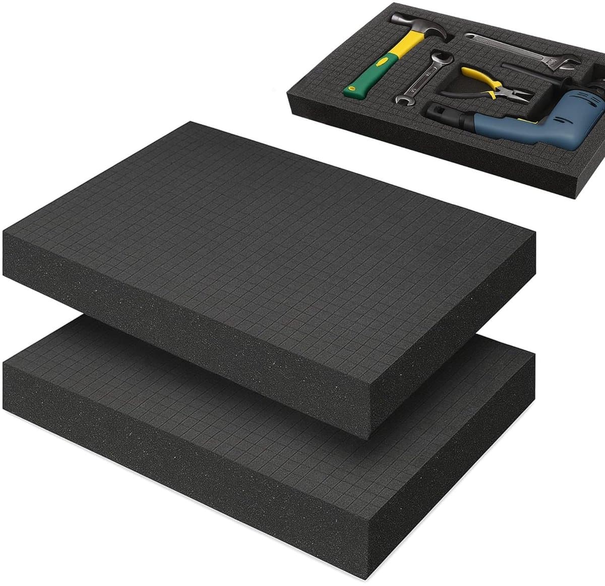 Set van 2 Grijze Schuimblokken 405 x 305 x 50 mm voor Camera, Tablet en Gereedschap - Beschermende Inzetstukken