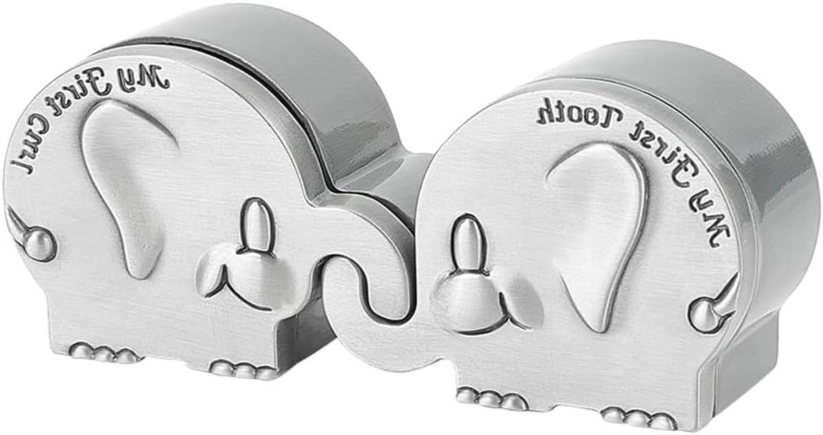 Herinneringsdoos voor Eerste Krul en Eerste Tand - 2 Stuks Antiek Zilveren Olifanten - Geheugenbox voor Baby's, Doop en Babyshower