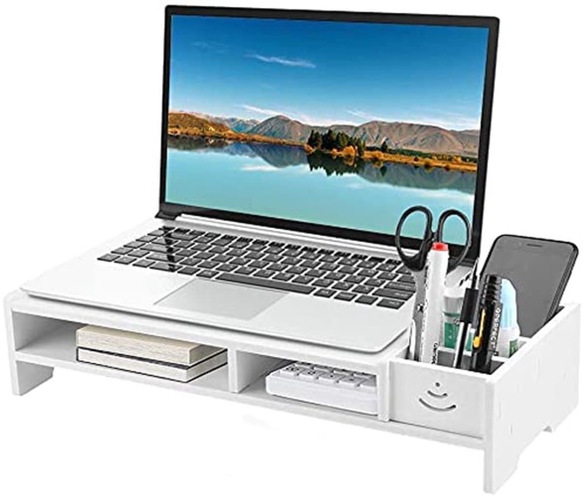 Dailygoody - OmGoods - Dailygoody - PC Computer Monitor Riser - Bureau Monitorverhoger - Houdt uw bureau opgeruimd - 48 cm Desktop Organizer - Verbeter zitcomfort - Geschikt