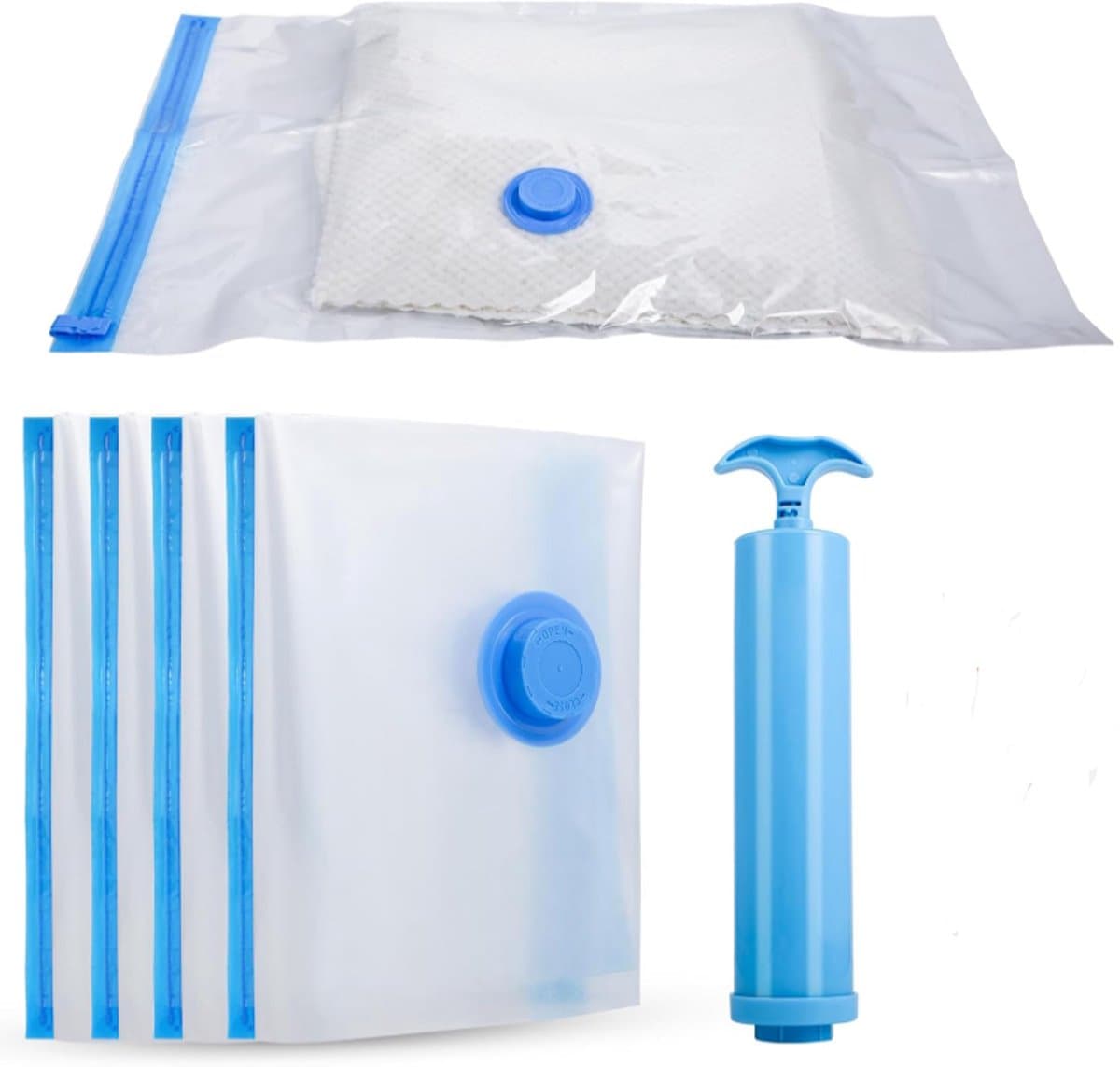 Vacuüm reiszakken 40×60cm – Set van 4 vacuümzakken voor kleding met stofzuigeraansluiting en 2 zelfklevende etiketten, vacuümopbergzakken, vacuümhozen, ideaal voor kleding en beddengoed.