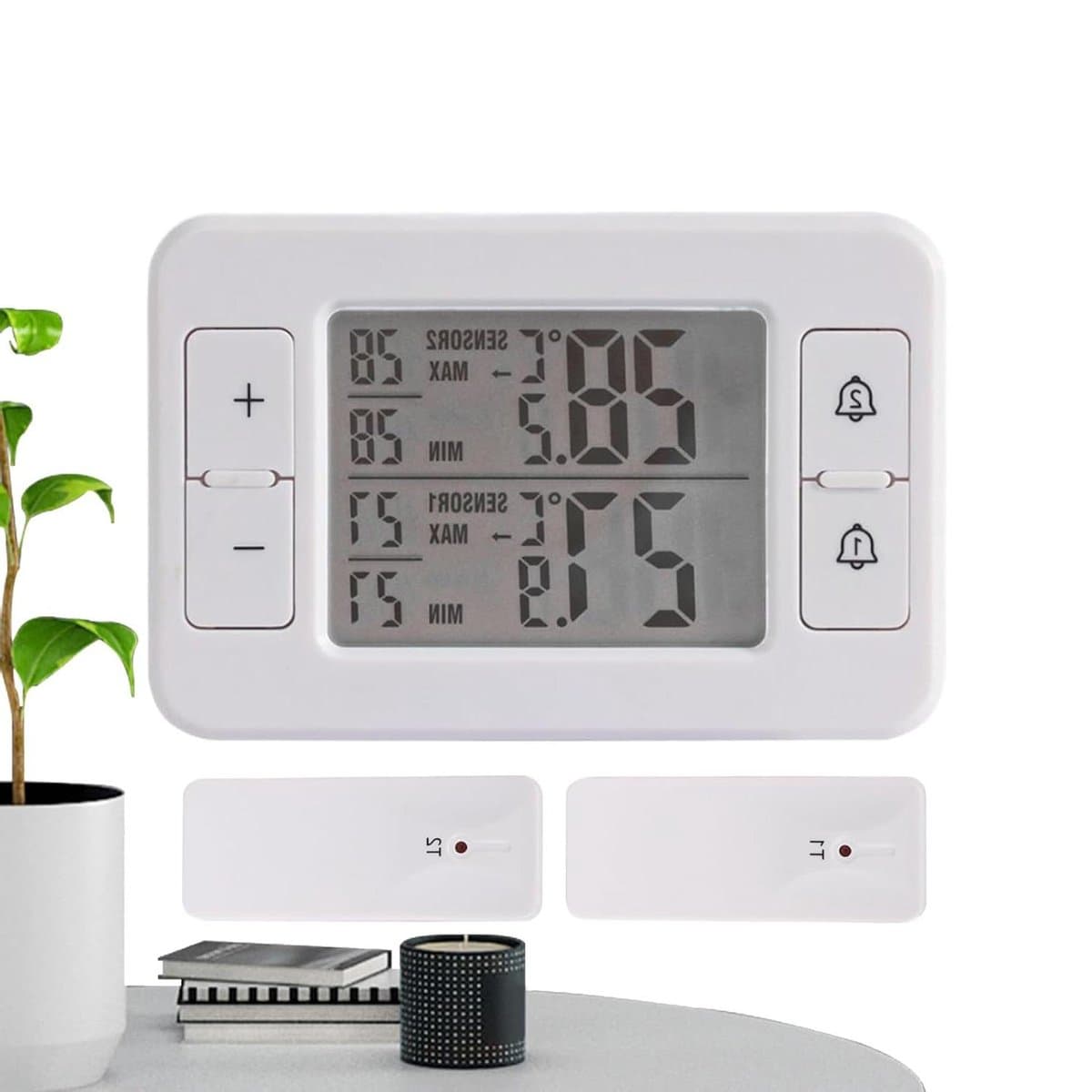 Koelkast Temperatuur Meetinstrument - Vriezer Meter - Voedsel Bewaren - Dubbele Sensor - 100 Meter Draadloos - Wit