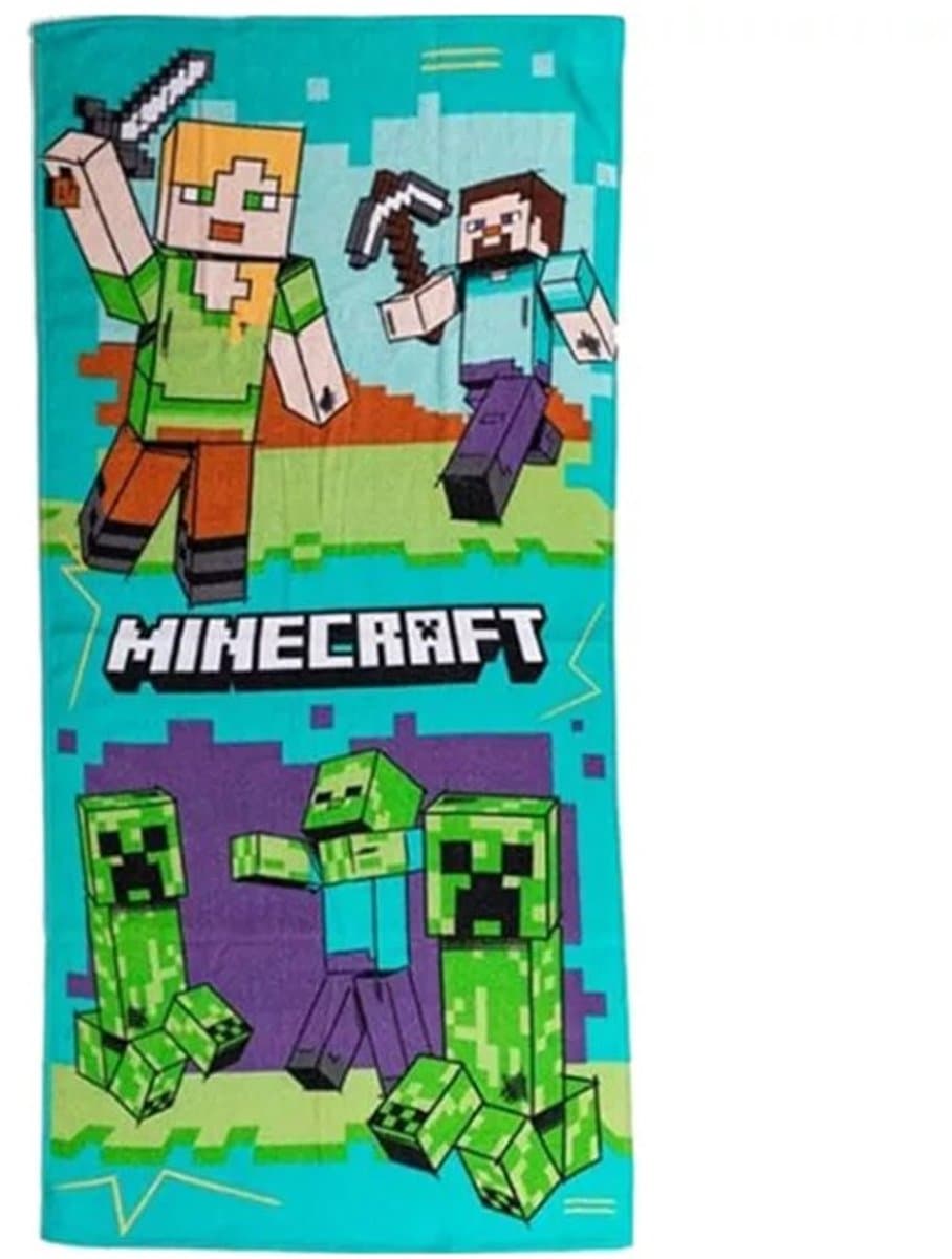 Minecraft badhanddoek - strandlaken - 100% katoen. Afm. 70 x 140 cm.