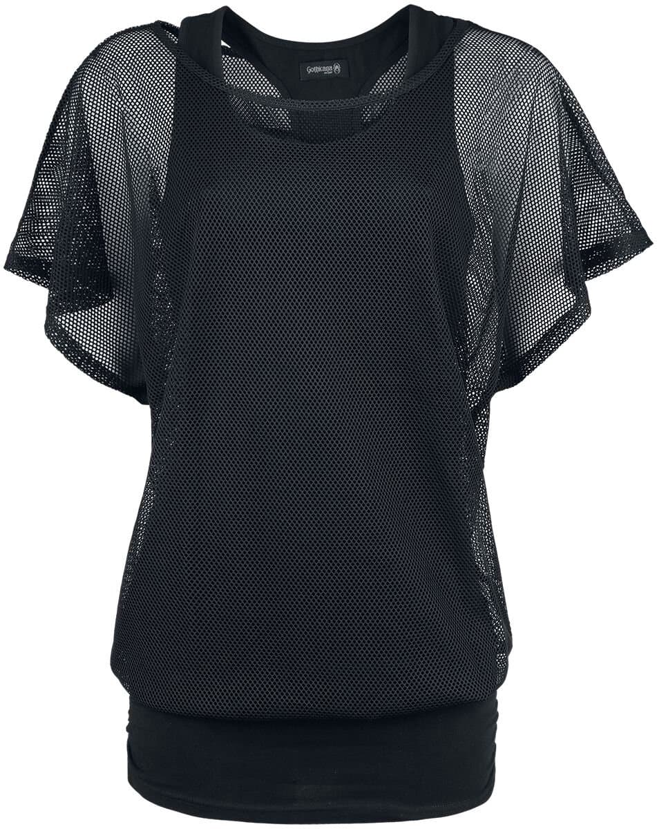 Gothicana Zwart dubbellaags mesh T-shirt - Dames - M