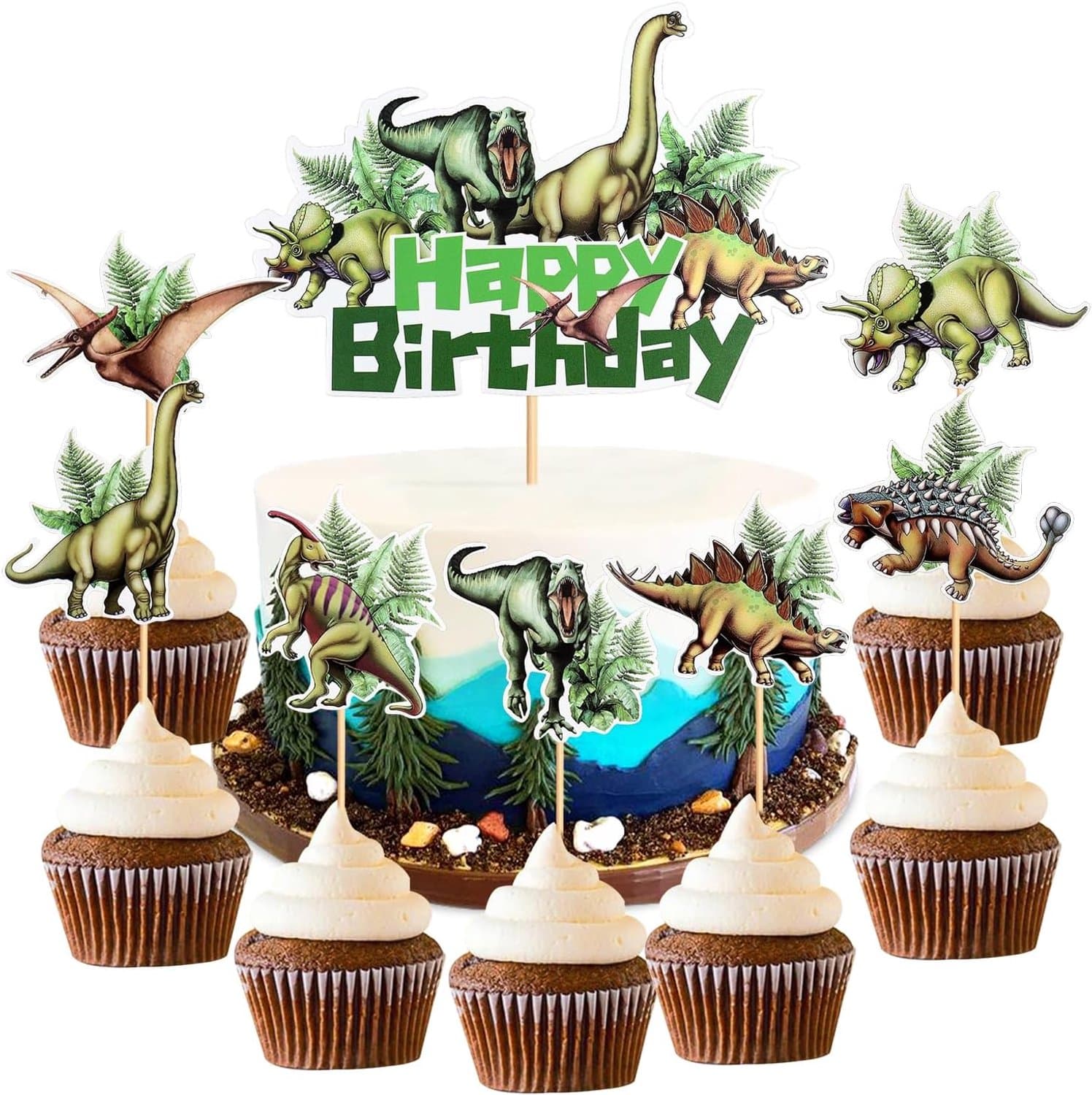 Dino taartdecoratie - cupcake topper - verjaardagsthema - eenvoudig te gebruiken - ShopVlot
