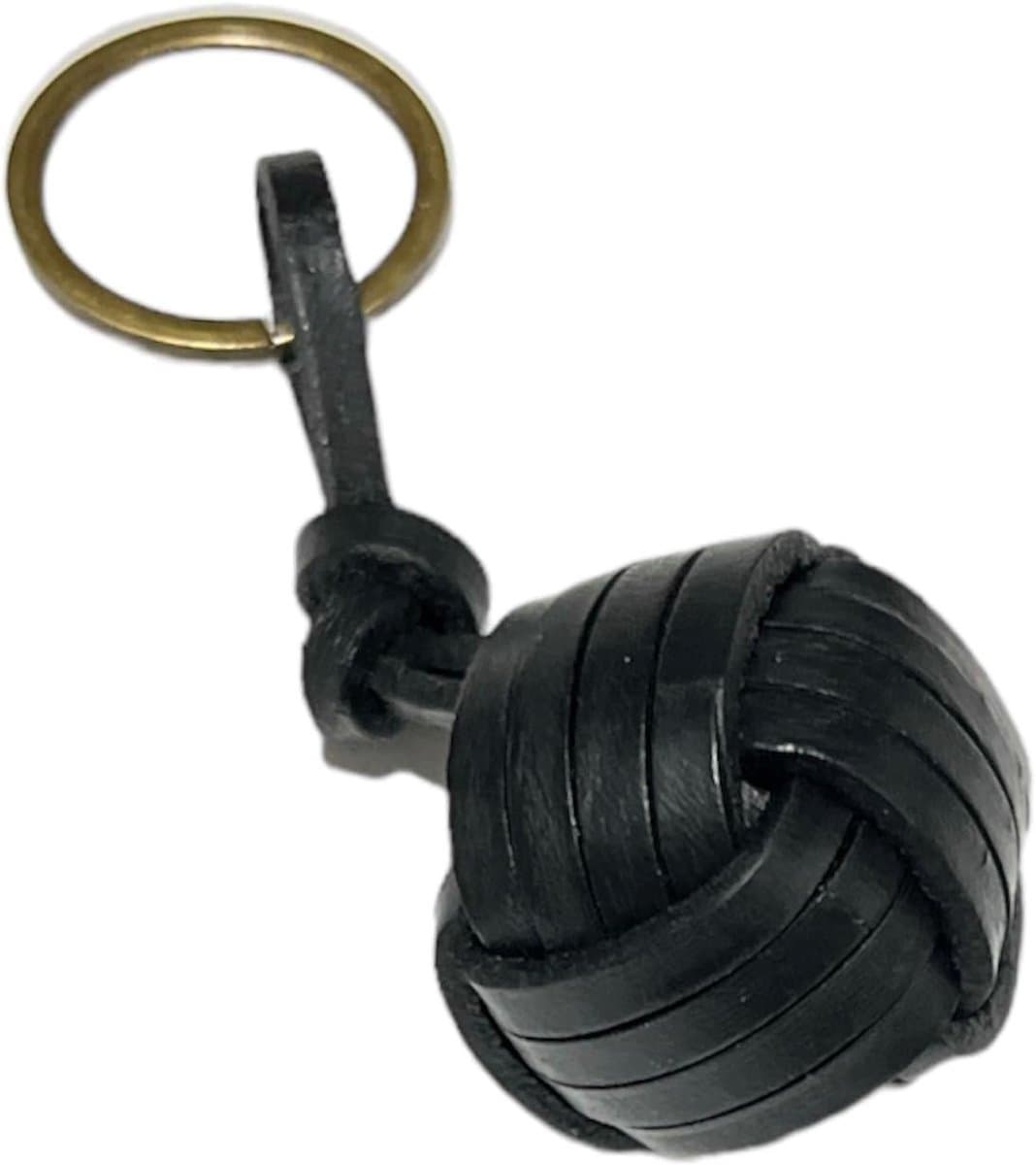 Sleutelhanger met bal, koord of leer, sleutelhanger voor heren, dames, gevlochten, in bolvorm, sleutelhanger auto motorfiets