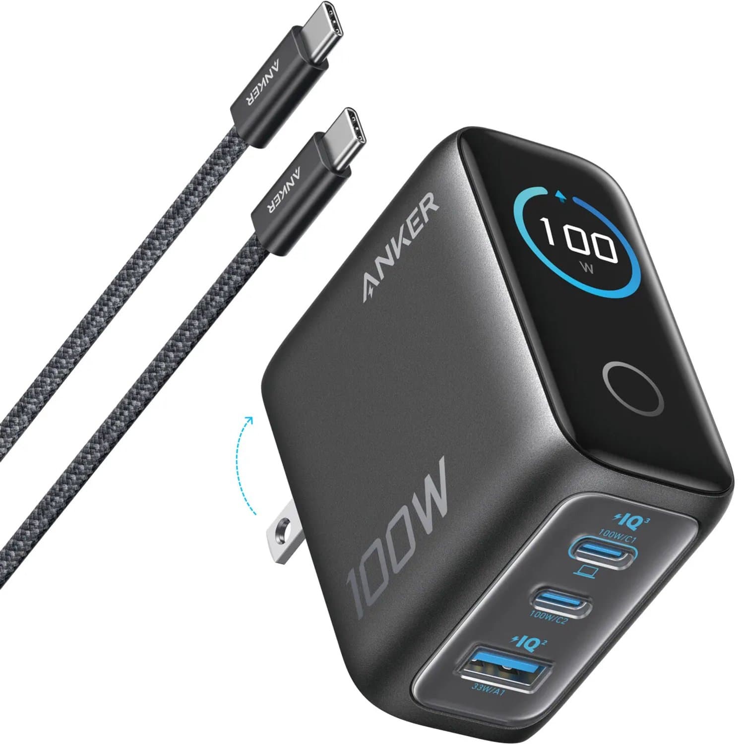 Anker Oplader 3 Usb Poorten 100W Power Delivery 3.1 Zwart