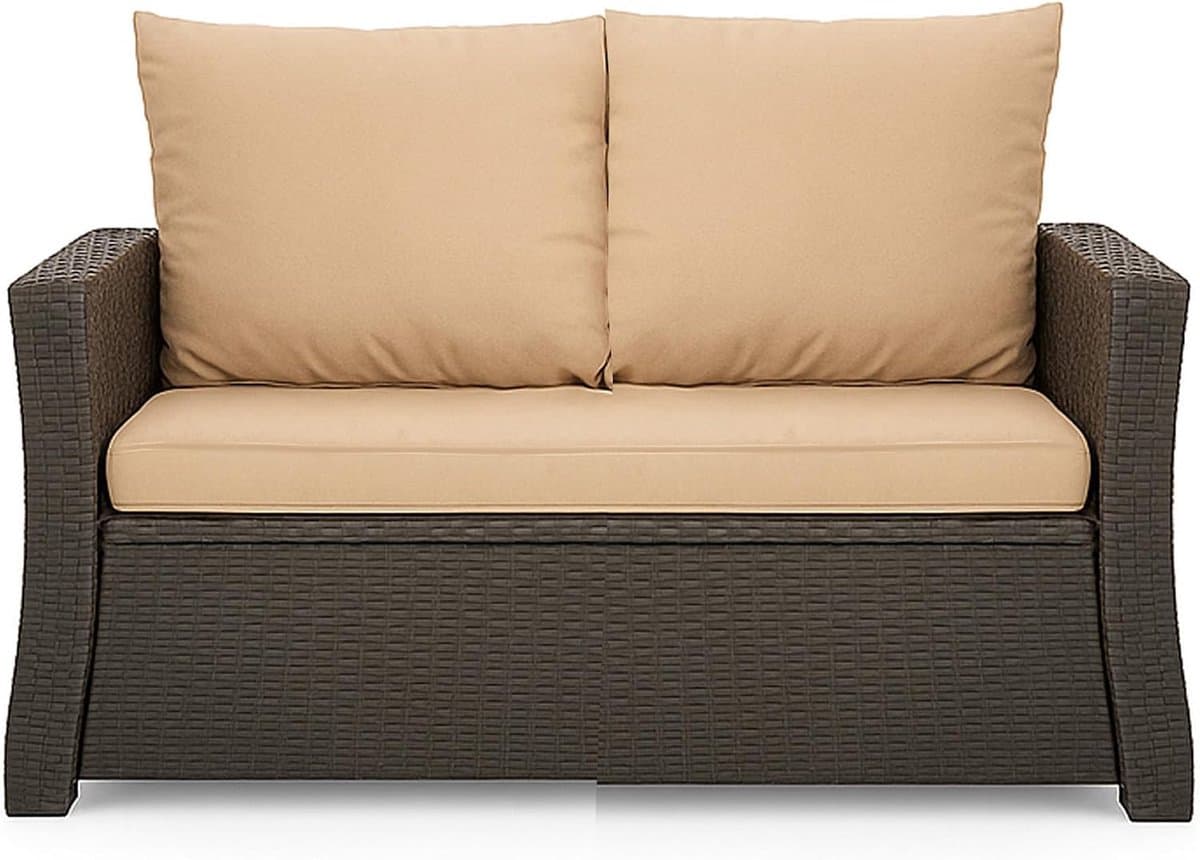 Bankkussen voor tuinbank, voor polyrotan zitkussen, voor buiten, bankkussen, kussen voor schommelbank, rotan zitbank, beige, 140 x 60 x 50 cm