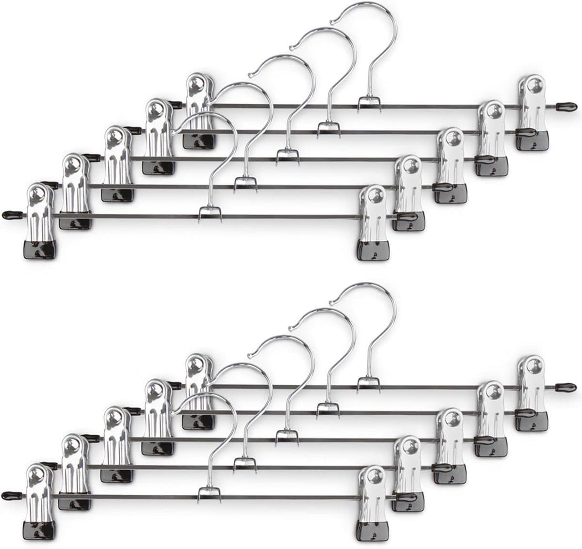 Kleerhangers voor broeken, kleerhangers, broekhangers, broekhanger met verstelbare verchroomde clips, metalen hangers, anti-rimpel kleerhangers, ruimtebesparende hangers, 150 stuks