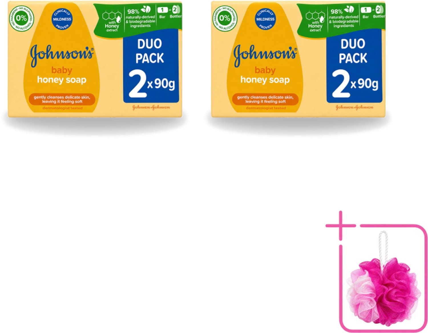 2 x Johnson's - Baby Honey Soap - Zacht - Reinigt Gevoelige Huid - 2 x 90 g - Bulkverpakking - Babyhuid reinigen - Honing zeep
