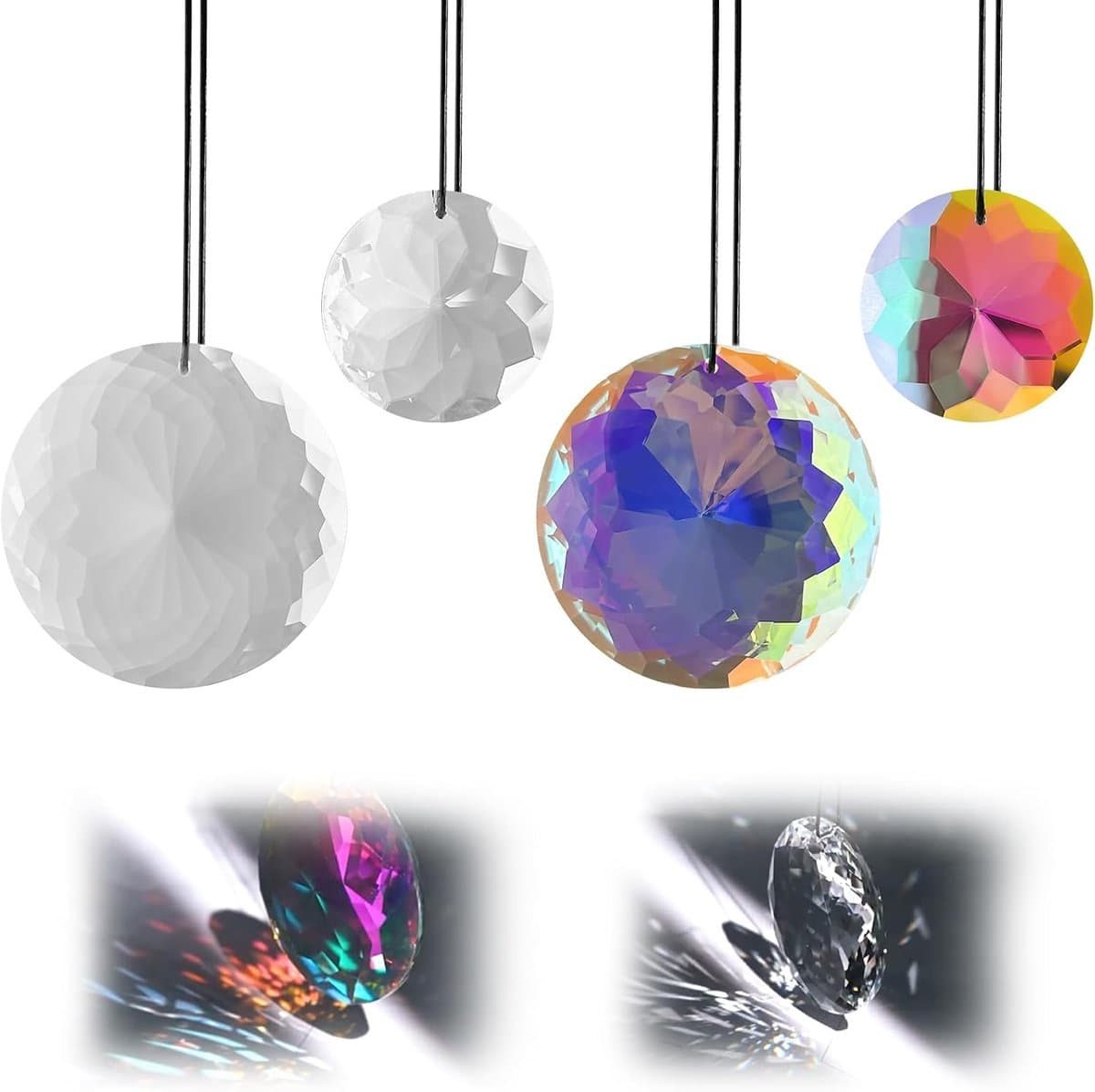 4 stuks kristallen glazen ballen, 45 mm, 75 mm, kroonluchter, kristallen prisma's, zonnevanger, regenbooghangers, hangende kristallen, voor bruiloft, feest, decoratie, doe-het-zelf (kleurrijk