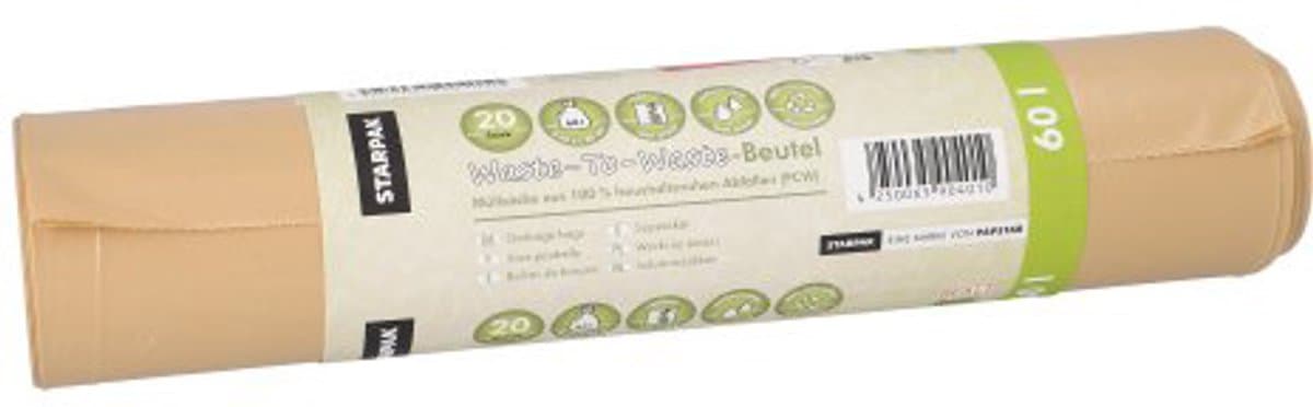 20 Huisvuilzakken gemaakt van 100 % PCW Waste-To-Waste 60 l 88 cm x 60 cm bruin