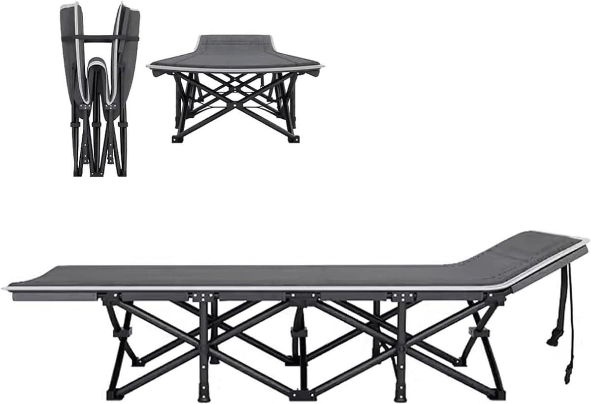 Campingbed Volwassenen - Opklapbaar Bed - Buiten Slapen - Extra Breed Ontwerp - 200 kg Draagvermogen - Zwart