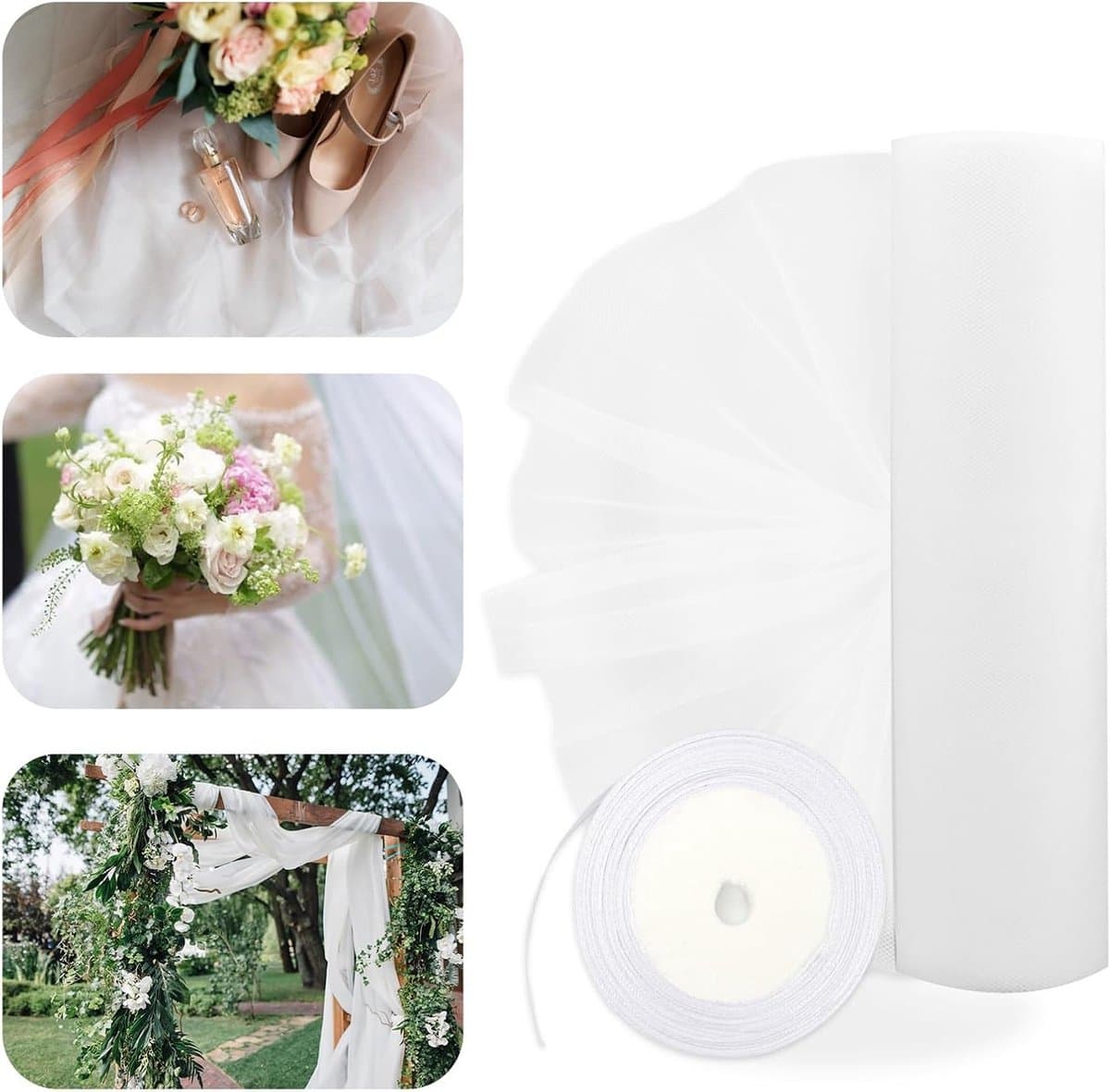 Tule rol 48 cm x 10 m - Organza - Decoratiestof Witte Band - Tafelloper Bruiloft - Tutu Rok - Naaien - Geschenken Verpakking Knutselen