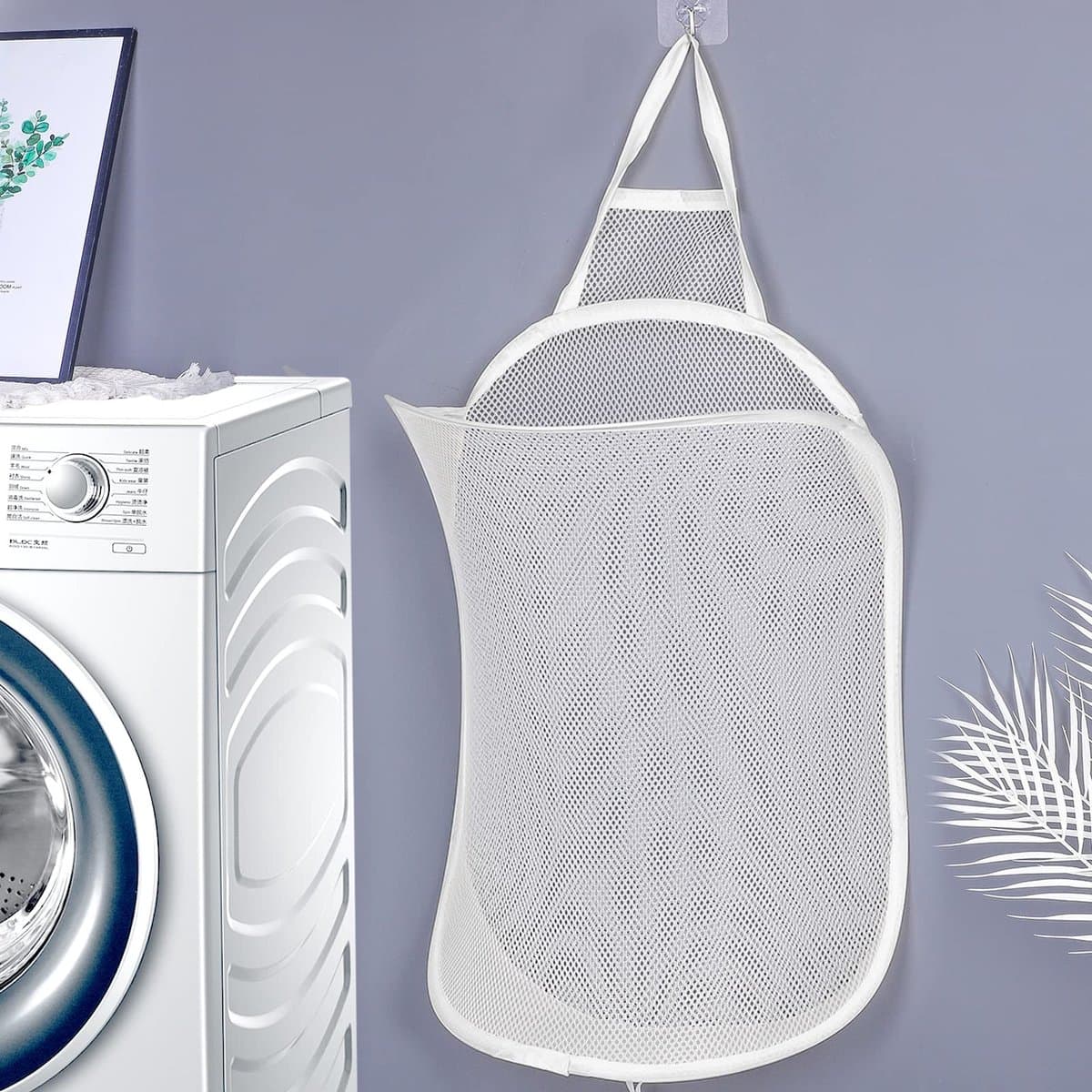 Cosensi - Hanging Laundry Basket - Vouwbare Wasmand - Ruimtebesparend - 59x37cm - Mesh Wasmand - Voor Badkamer en Slaapkamer
