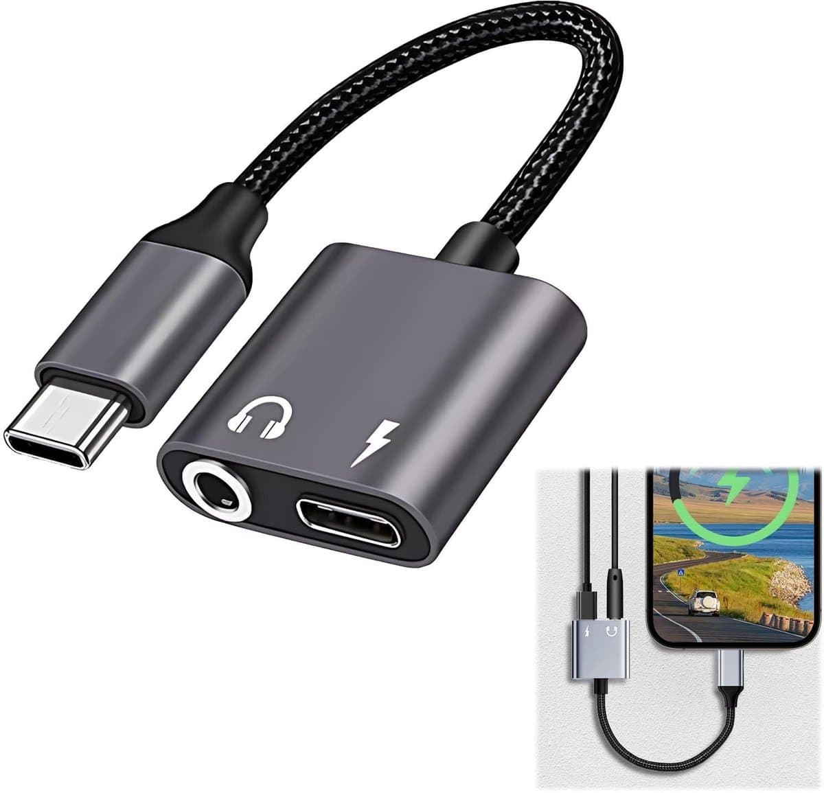 NTHProducts - USB C naar 3.5 mm headphone jack - Hoge definitie - Zwart - Geschikt voor iPhone 16/15 Pro/Max, Galaxy S23, Huawei P50, MacBook, iPad...