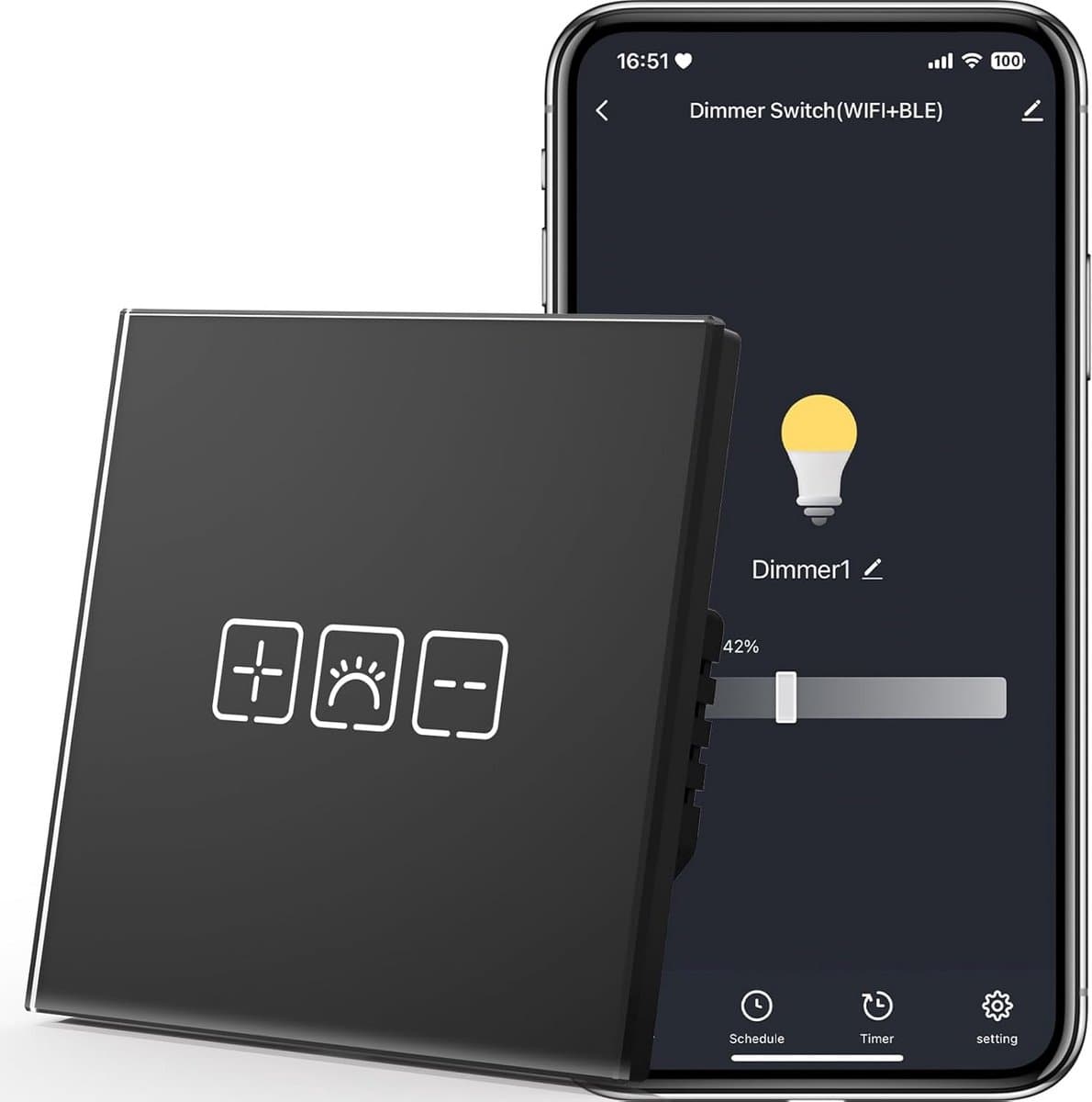 Slimme Lichtschakelaar WiFi Glas Zwart Lichtdimmer