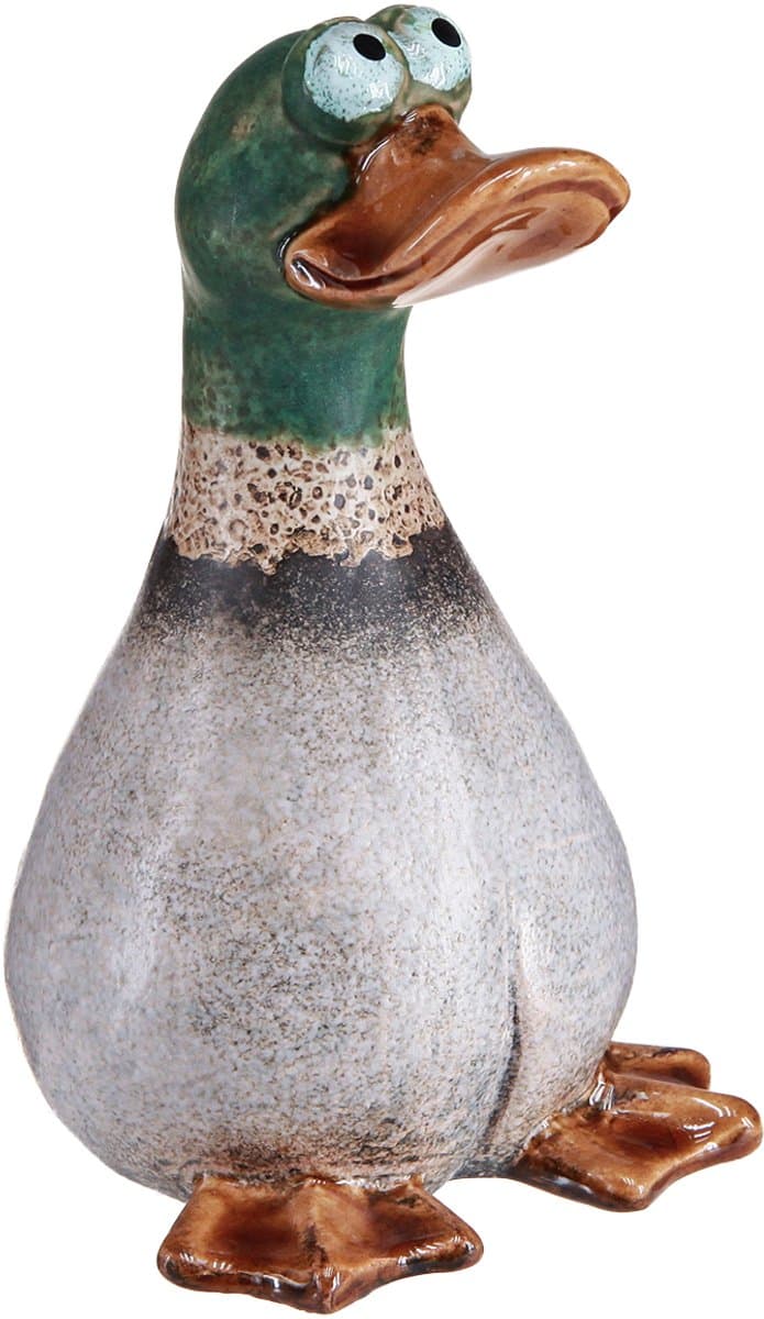 Eenden decoratieve keramiek bruin groene mannetjeseend zittend H17,5cm