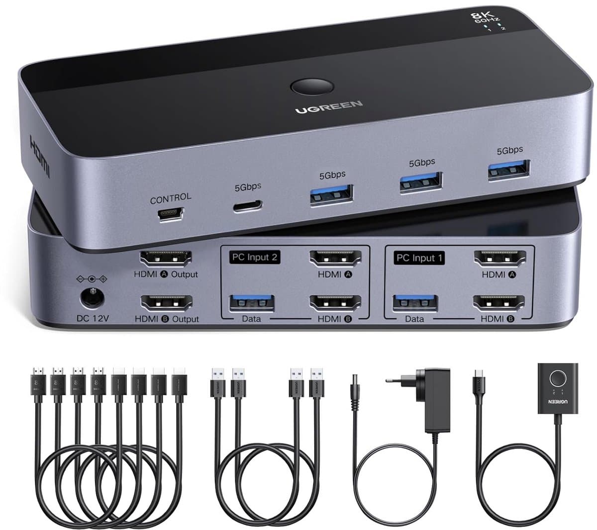 HDMI KVM Switch Dual-Display 2 Computers 2 Monitoren met 4 USB 3.0 Poorten