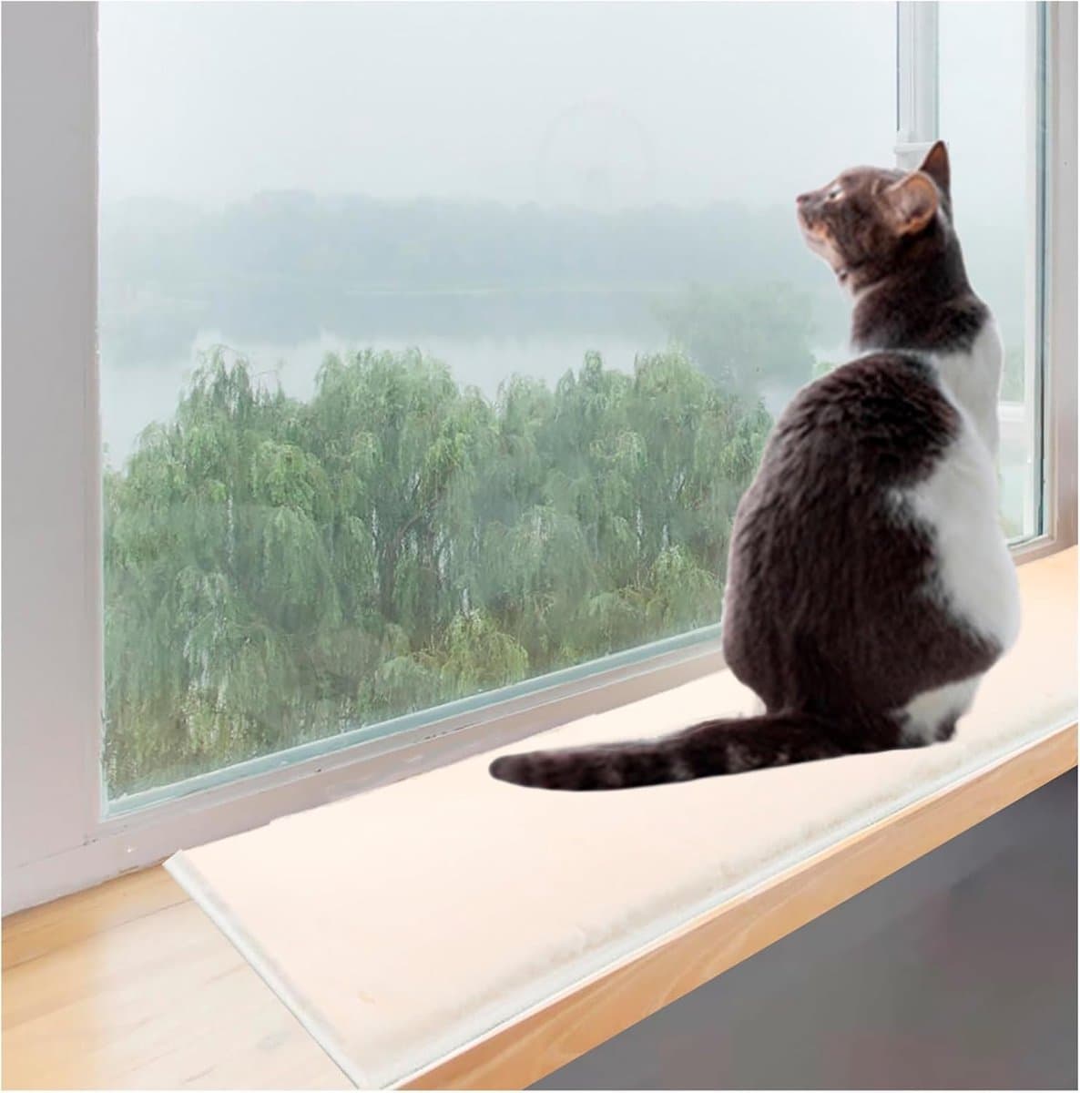 Katten vensterbank mat - Huisdier zitkussen - Ontspannen dutje - Antislip achterkant - 30 x 89 cm - Beige