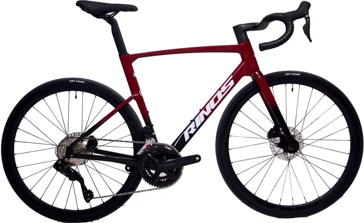 Rinos Odin6.0 Carbon Road - Racefiets - met UCI Frameset - met SHIMANO Di2 - 24 versnellingen en schijfremmen - lichte fiets voor dames en heren - 700 x 40C - Rood en zwart M