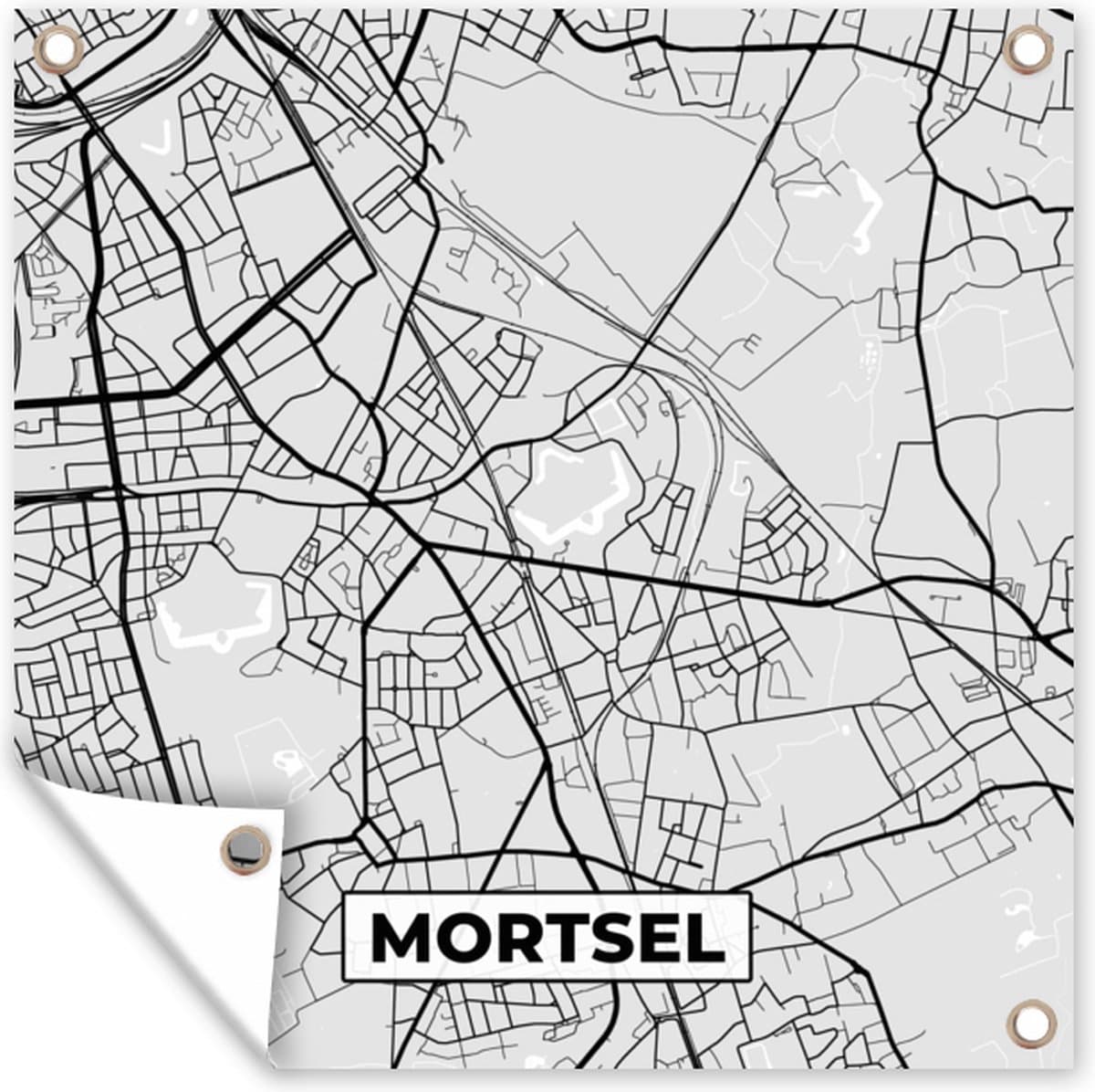 Tuinposters Stadskaart – Zwart Wit - Kaart – Mortsel – België – Plattegrond - 50x50 cm - Tuindoek
