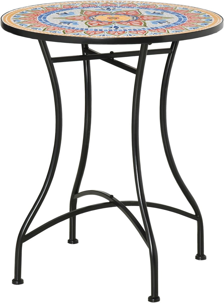 TEKROA® Ronde Mosaïek Tuintafel Ø 60 cm - Bistrotafels - Weerbestendige Balkontafel en Bijzettafel voor Buiten