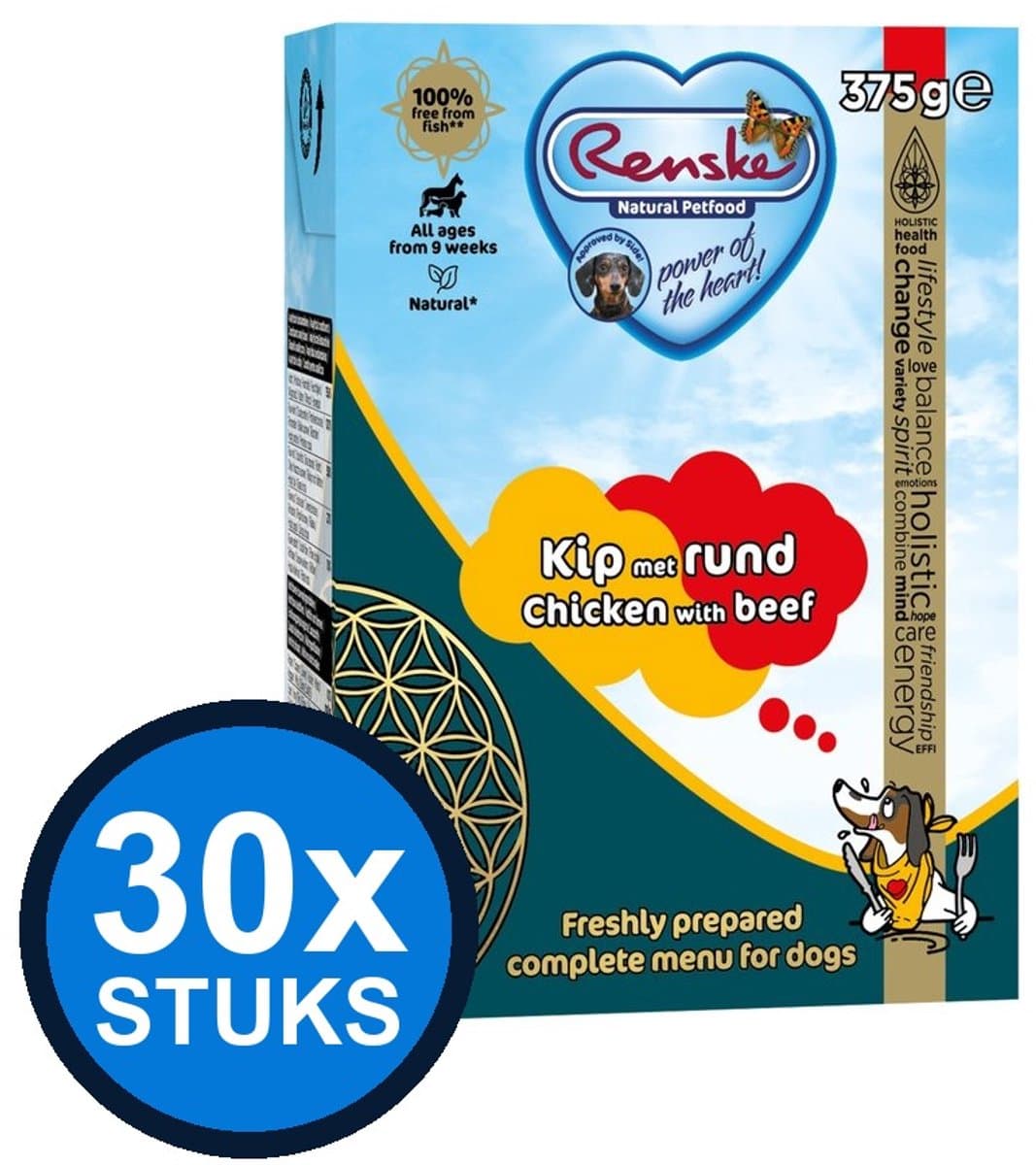 30x Renske - Vers kip met rund - tetra 375gr - Hondenvoer Natvoer - 375 g
