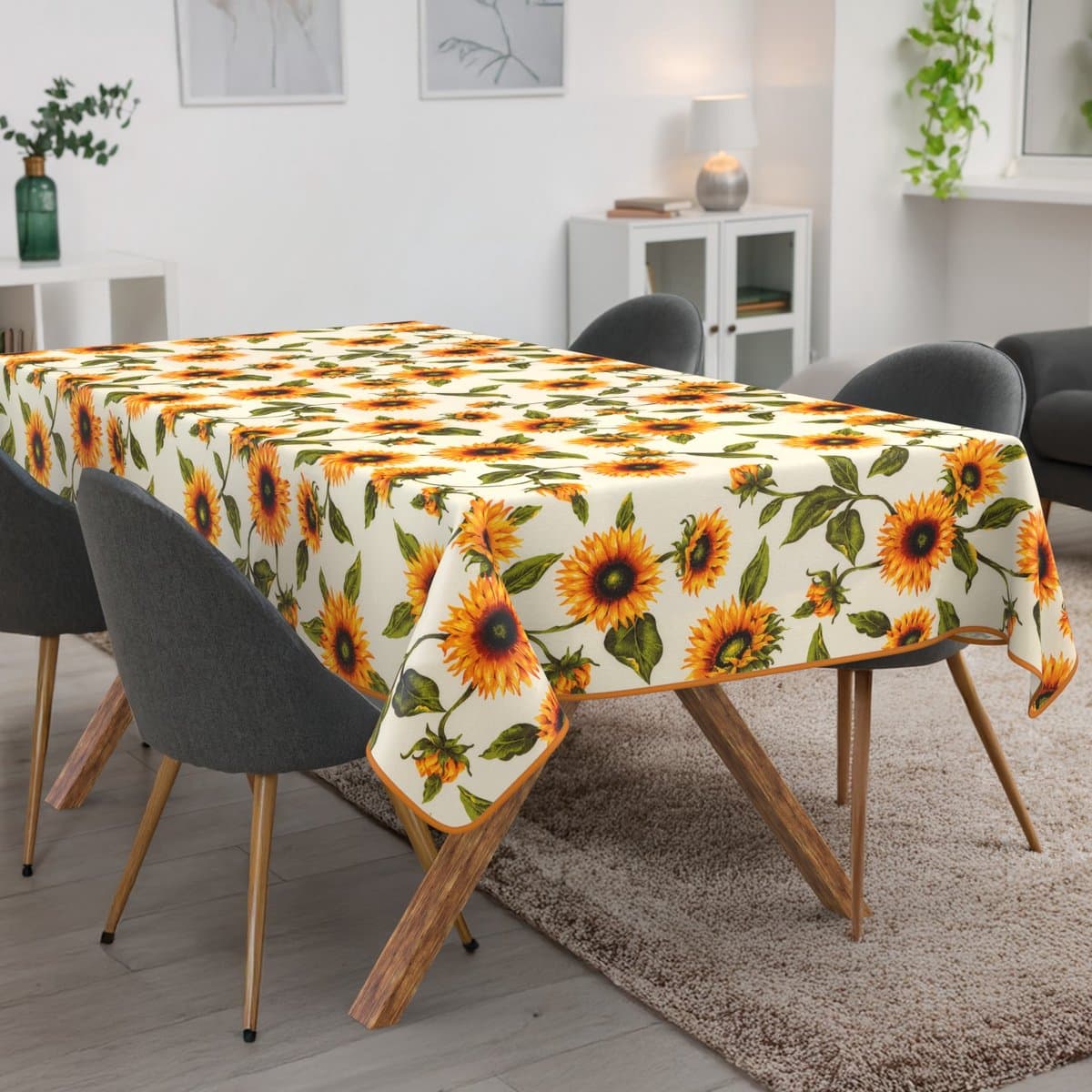 ANRO Tafelkleed Zonnebloemen Meerkleurig Met sierband Afwasbaar