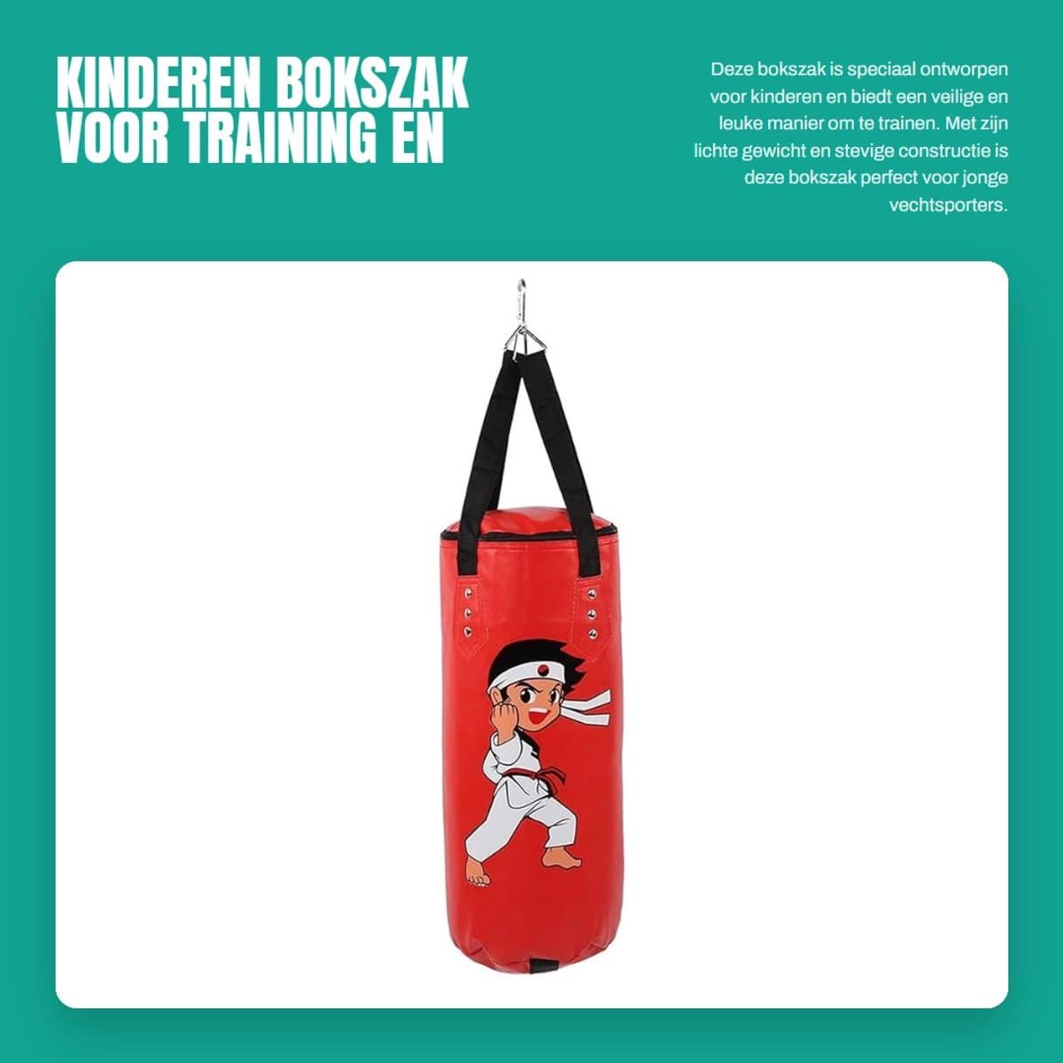 Dailygoods- Bokszak Kinderen - 60 cm - PU-leer - Ritsluiting - 360 Graden Verhoging - Lichtgewicht 410 g - Geschikt voor Tieners - Zandzak