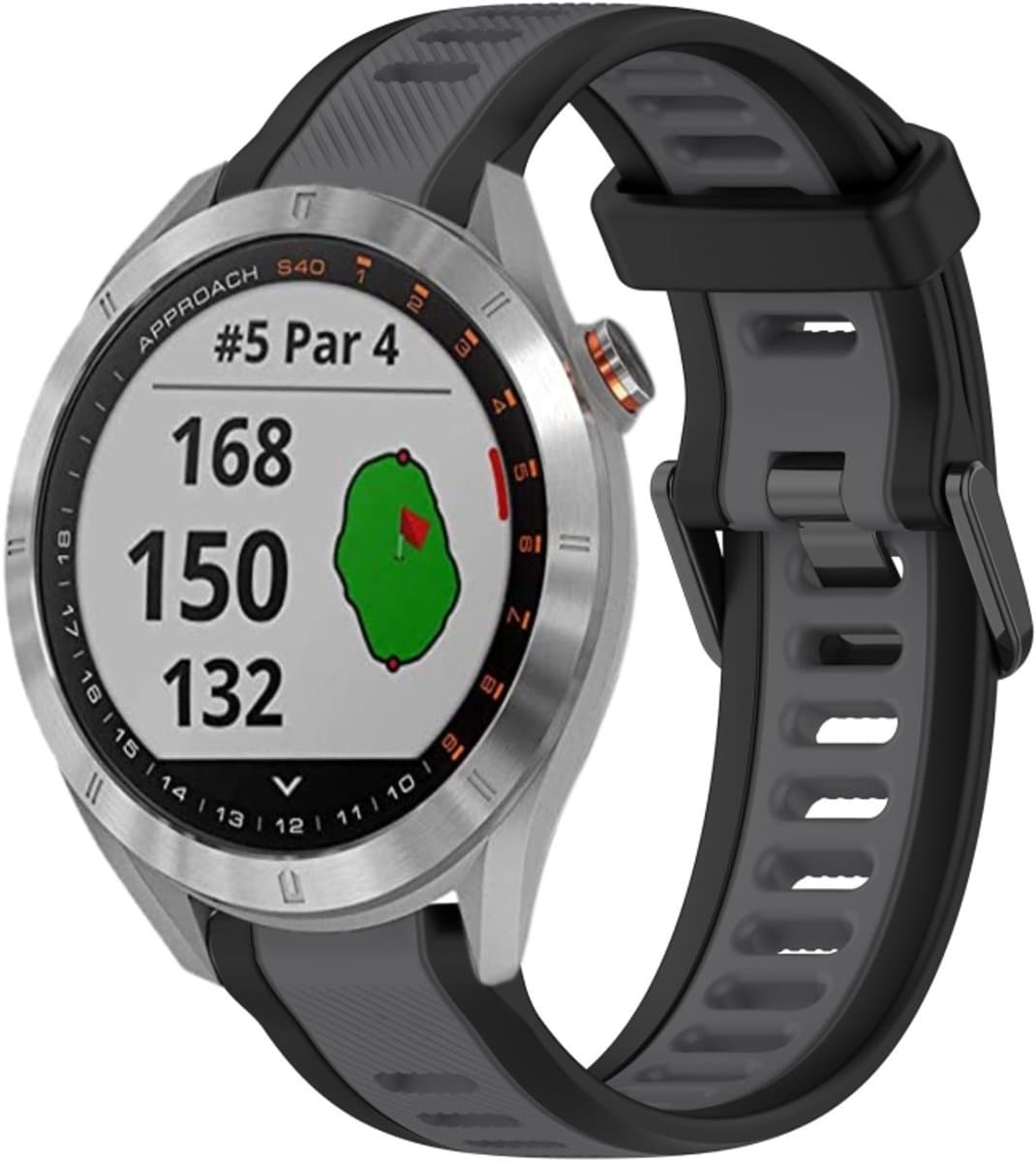 Voor Garmin Approach S40 20 mm tweekleurige siliconen horlogeband met textuur (grijs + zwart)