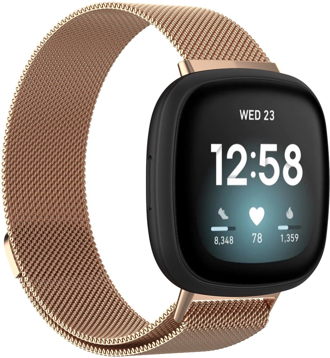 123watches milanese band - rose goud - SM - Geschikt voor Fitbit Versa 3 & 4 / Sense