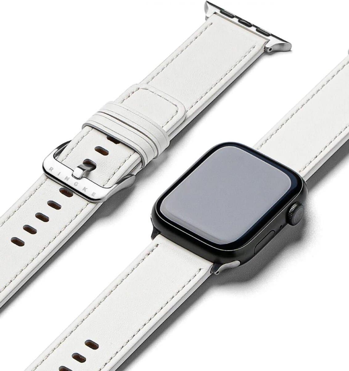 Ringke Leather One Basic Bandje - Geschikt voor Apple Watch 1-10/SE/Ultra (2) - 49MM / 45MM / 44MM / 42MM - Wit