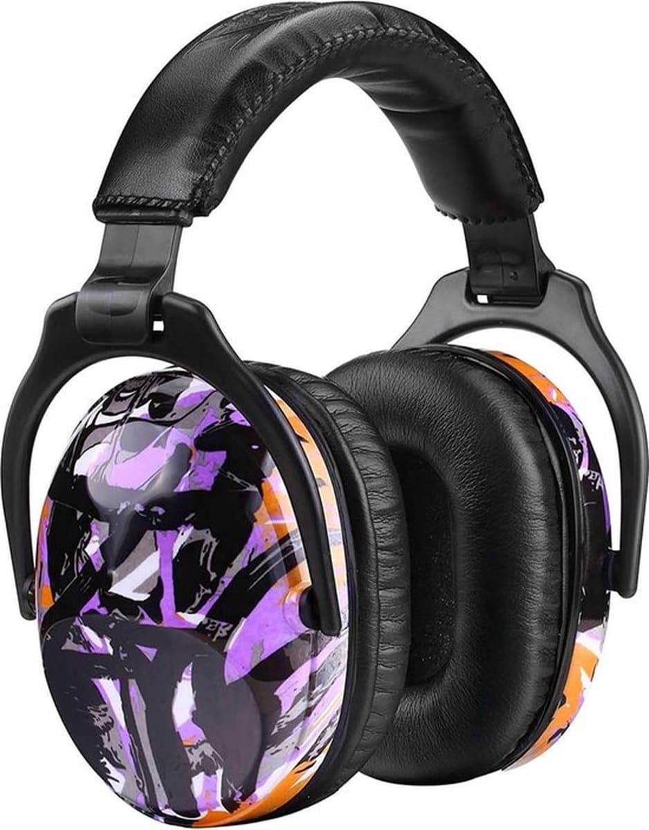 Opvouwbare Geluidsreducerende Koptelefoon voor Kinderen, Comfortabele Gehoorbescherming met Draagtas, SNR 27 dB voor Autisme, ADHD, Vuurwerk, Concert, paars (Graffiti Purple)