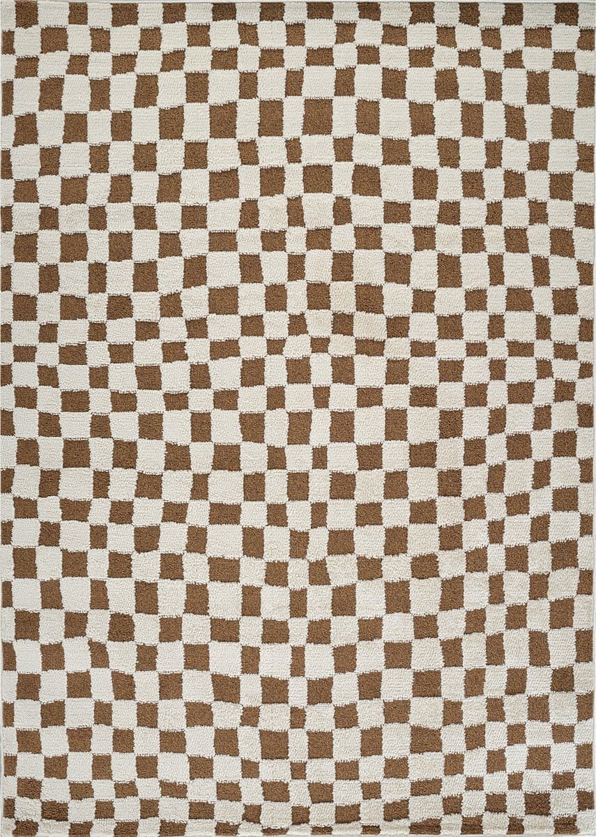 SURYA IRINA – Modern Scandinavisch tapijt met ruitpatroon – Ivoor/terracotta