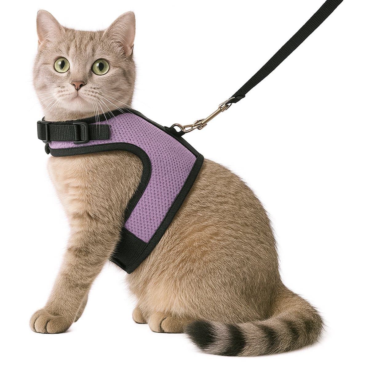 Zootic kattentuigje met looplijn - Maat M - violet - Halsomvang 18-24cm - Borstomvang 28-32cm - Kattenharnas