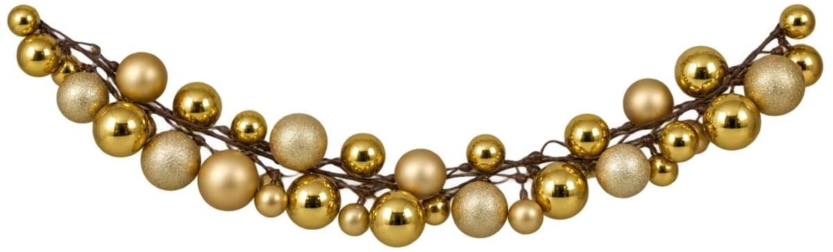 Mica Decorations Kerstslinger Goud 180 cm - Gouden Kerstslinger met Kerstballen - Kerstdecoratie voor Schouw, Trap of Kerstboom - Gemaakt van Gerecycled Polystyreen - 180 x 10 x 10 cm
