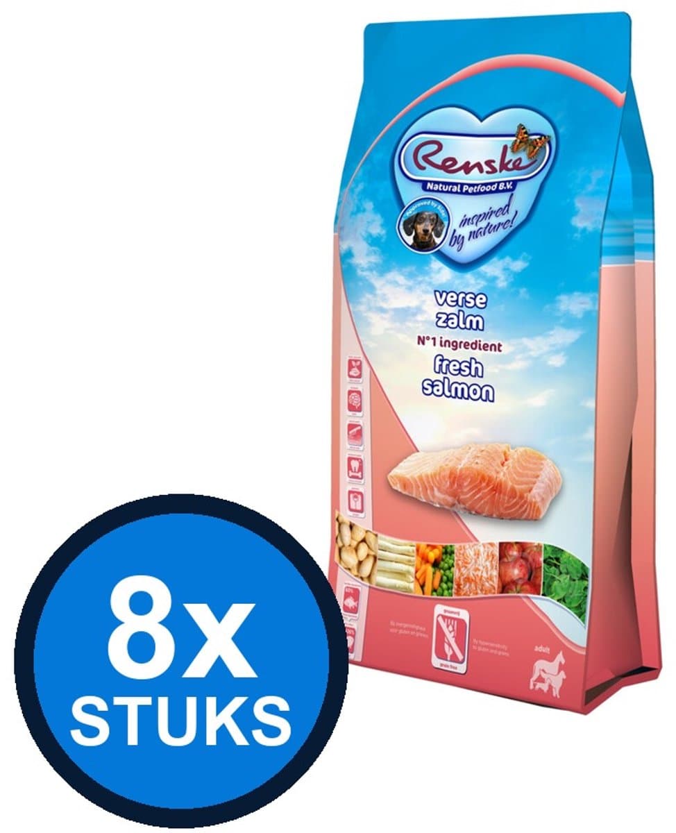10x Renske - Super Premium droog hond adult zalm graanvrij 600gr - Hondenvoer - 600 g