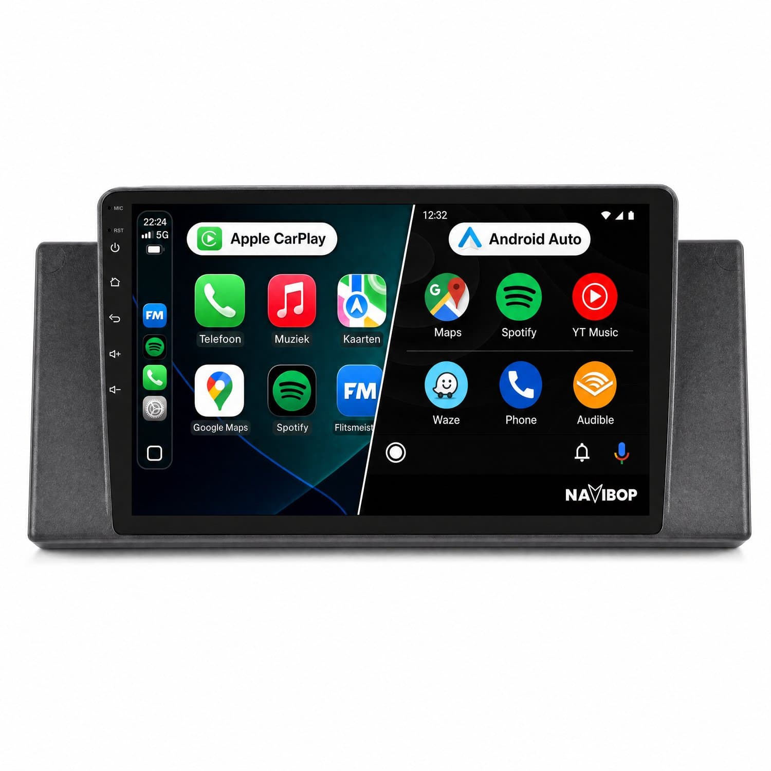 Navibop Autoradio geschikt voor BMW X5 5-serie 1995 t/m 2006 - Draadloos Apple CarPlay & Android Auto - 9 inch touchscreen - Android 15 - 4GB/64GB - Navigatie - Bluetooth - DAB+ ready - 2 din
