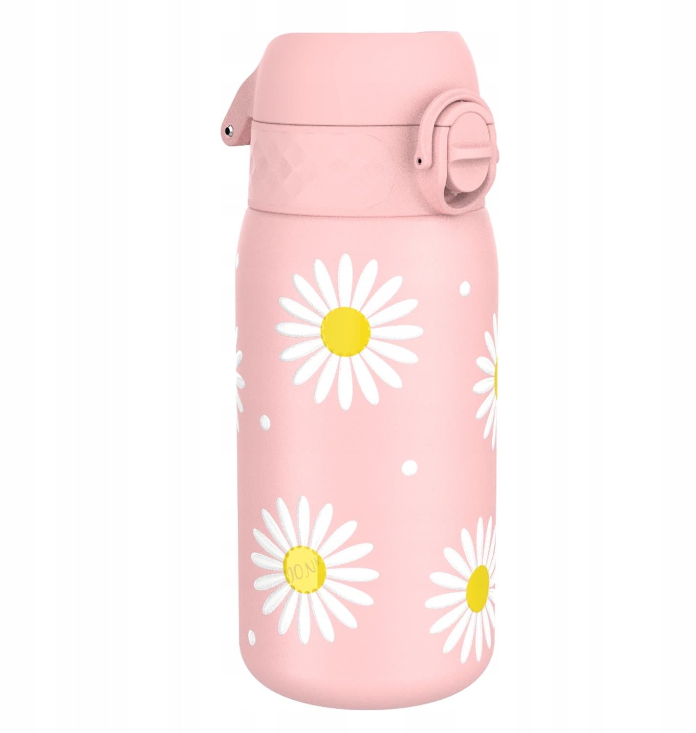 ION8 lichtgewicht roestvrijstalen waterfles voor kinderen, 400 ml/13 oz, niet geïsoleerd, lekvrij, eenvoudig te openen, veilige vergrendeling, vaatwasserbestendig, past in bekerhouders, draaggreep, metalen waterfles, roze, daisjes