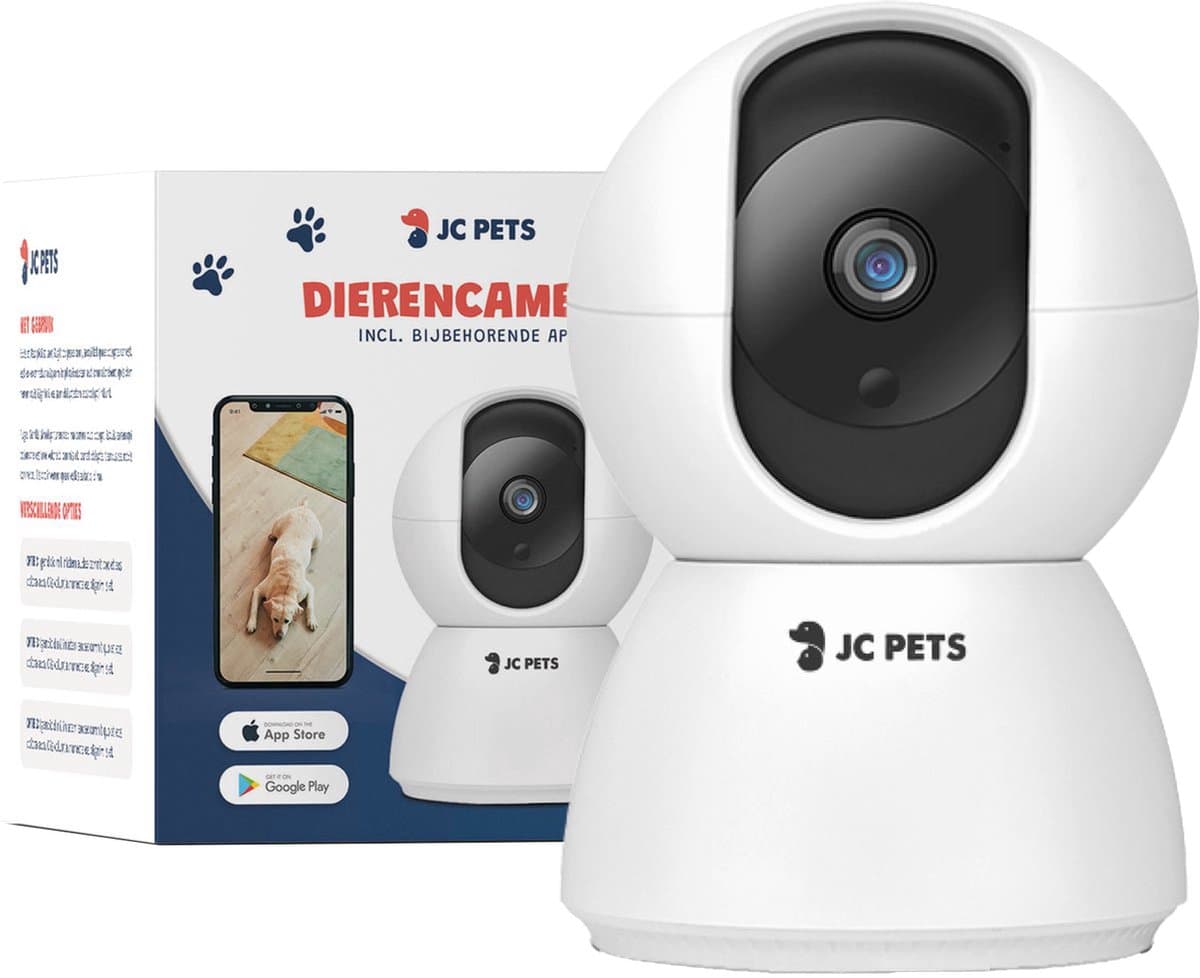 JC Pets Huisdiercamera met App - Petcam - Hondencamera en Beveiligingscamera - Camera Huisdier - Bewakingscamera - Baby Camera - Wifi - Wit