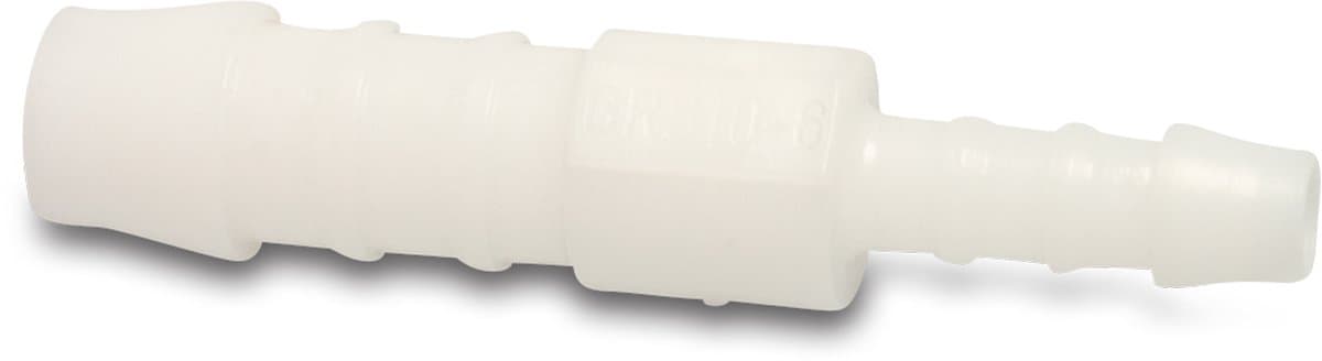 Verbindingspijpje verlopend nylon 12mm naar 10mm wit Deltafix