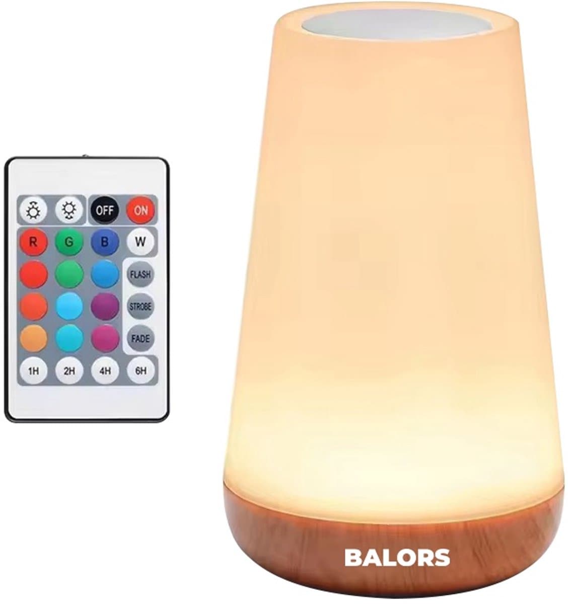 BALORS® USB Oplaadbaar Nachtlampje met afstandsbediening, Led verlichting, Wit Warm licht en 13 RGB kleuren – dimbaar – touch control - Wake-up Light – Sfeerlamp – Leeslamp – Tafellamp – Bedlamp voor baby, kinderen en volwassenen – 15 cm hoog
